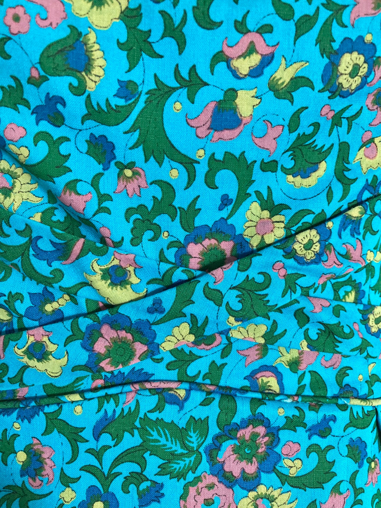 1950s Turquoise Floral Fit & Flare Dress, Size XS