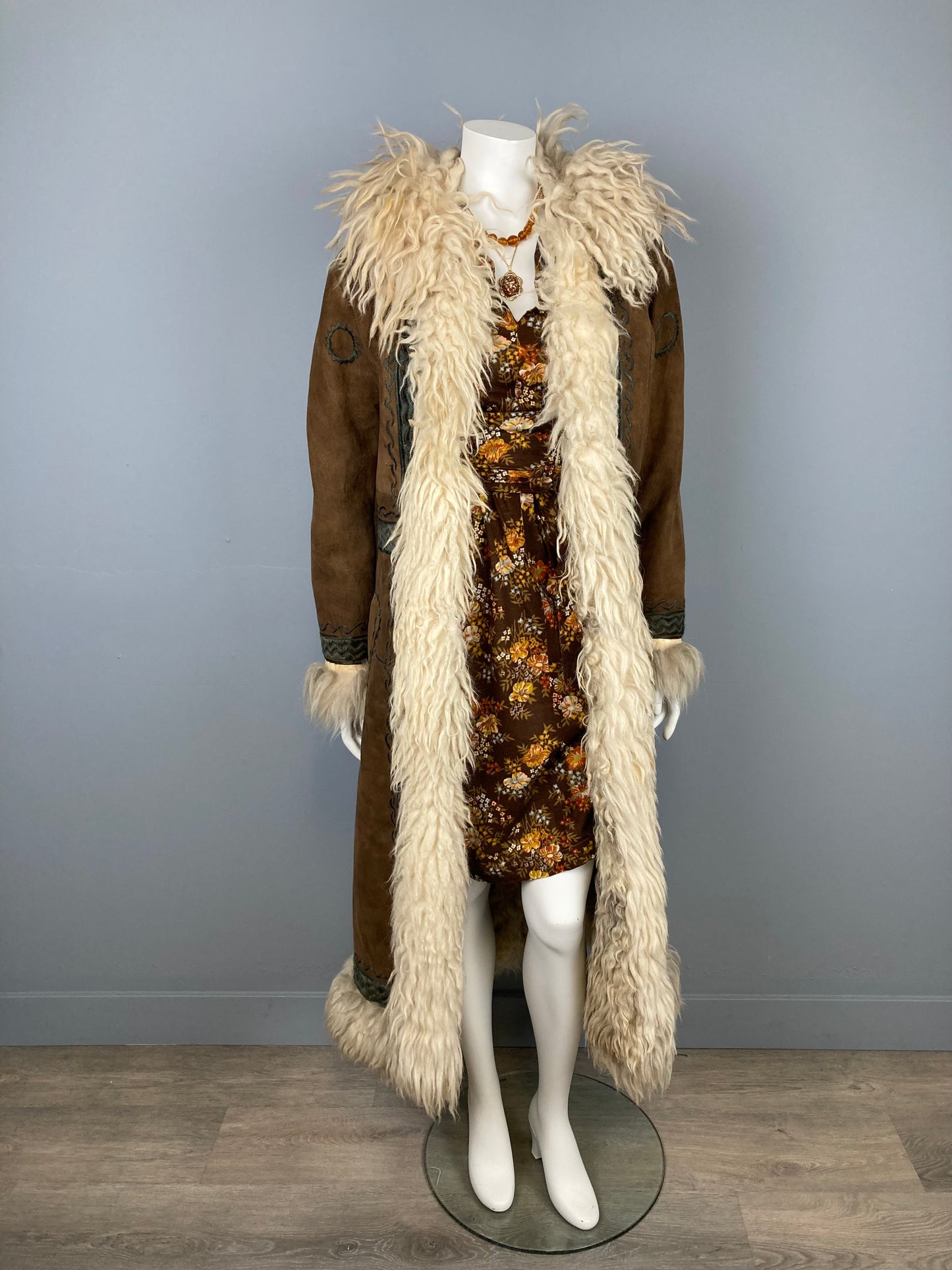 Authentic 1970s Afghan Sheepskin Maxi Coat, Size S/M