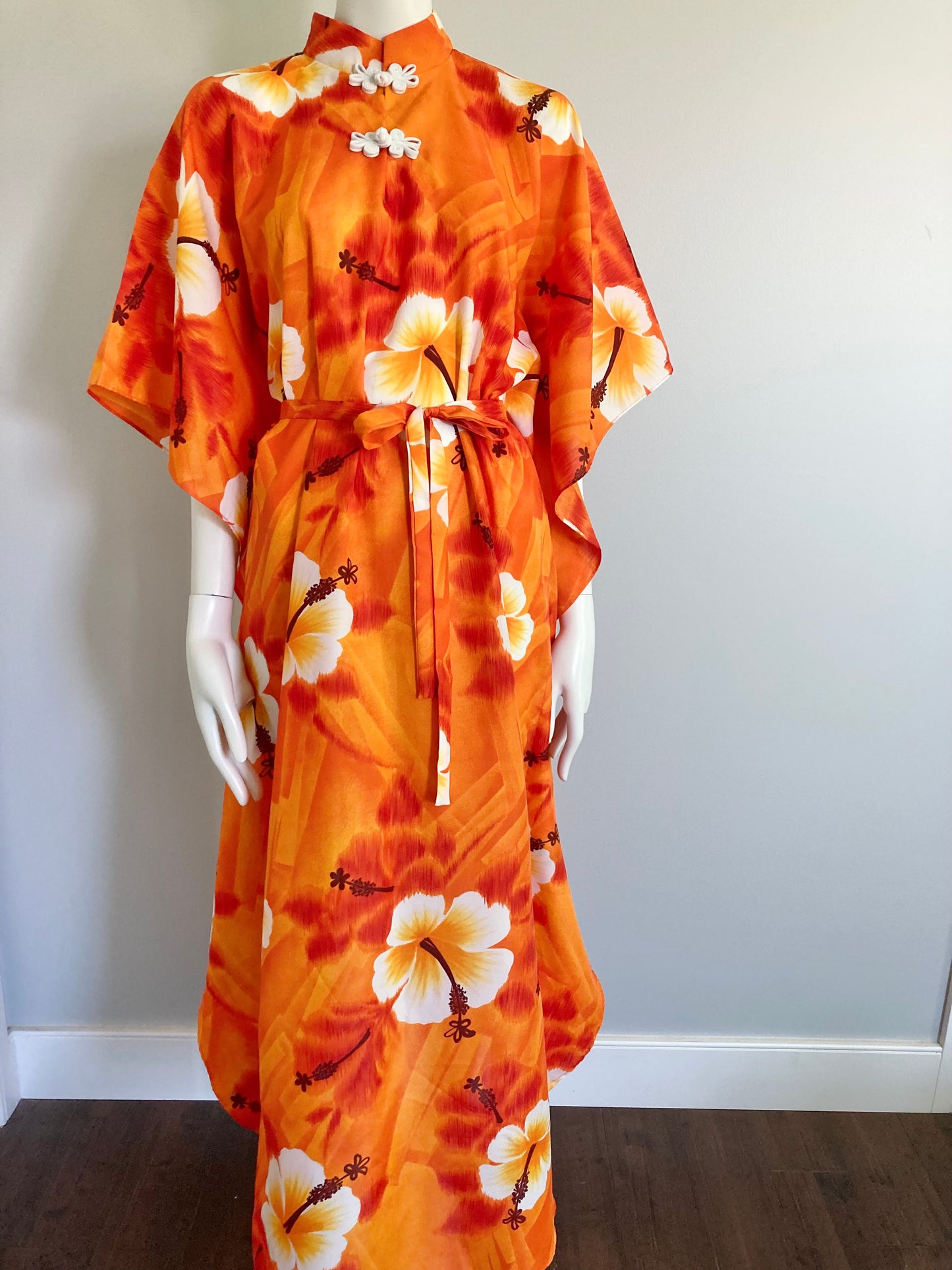 1970s Hawaiin Kaftan, O/S, 70s Orange Hawaiian Kaftan