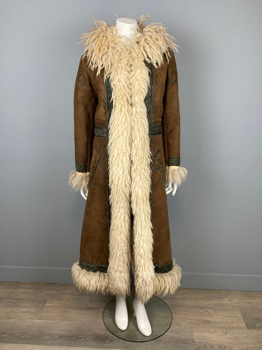 Authentic 1970s Afghan Sheepskin Maxi Coat, Size S/M