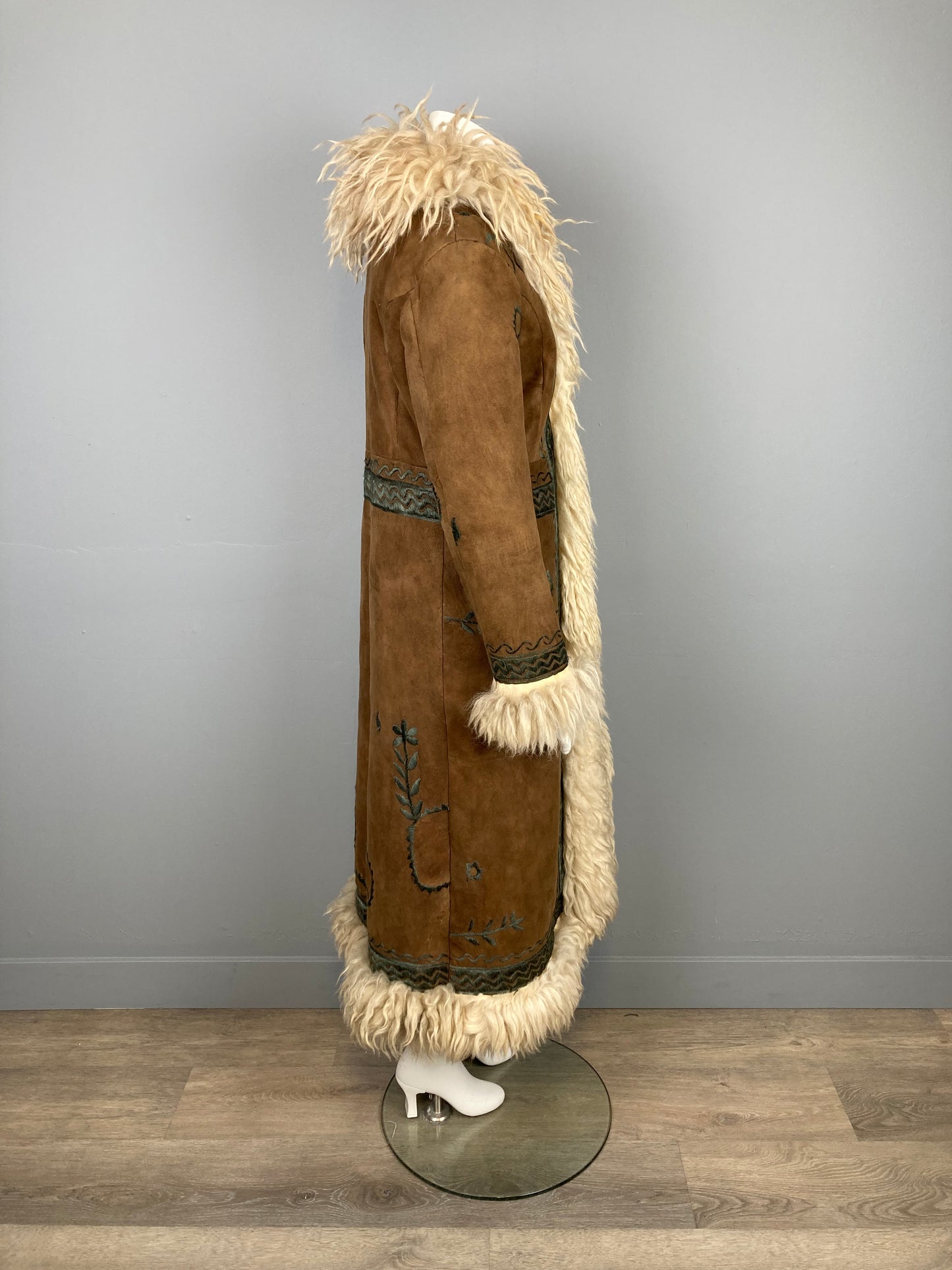 Authentic 1970s Afghan Sheepskin Maxi Coat, Size S/M