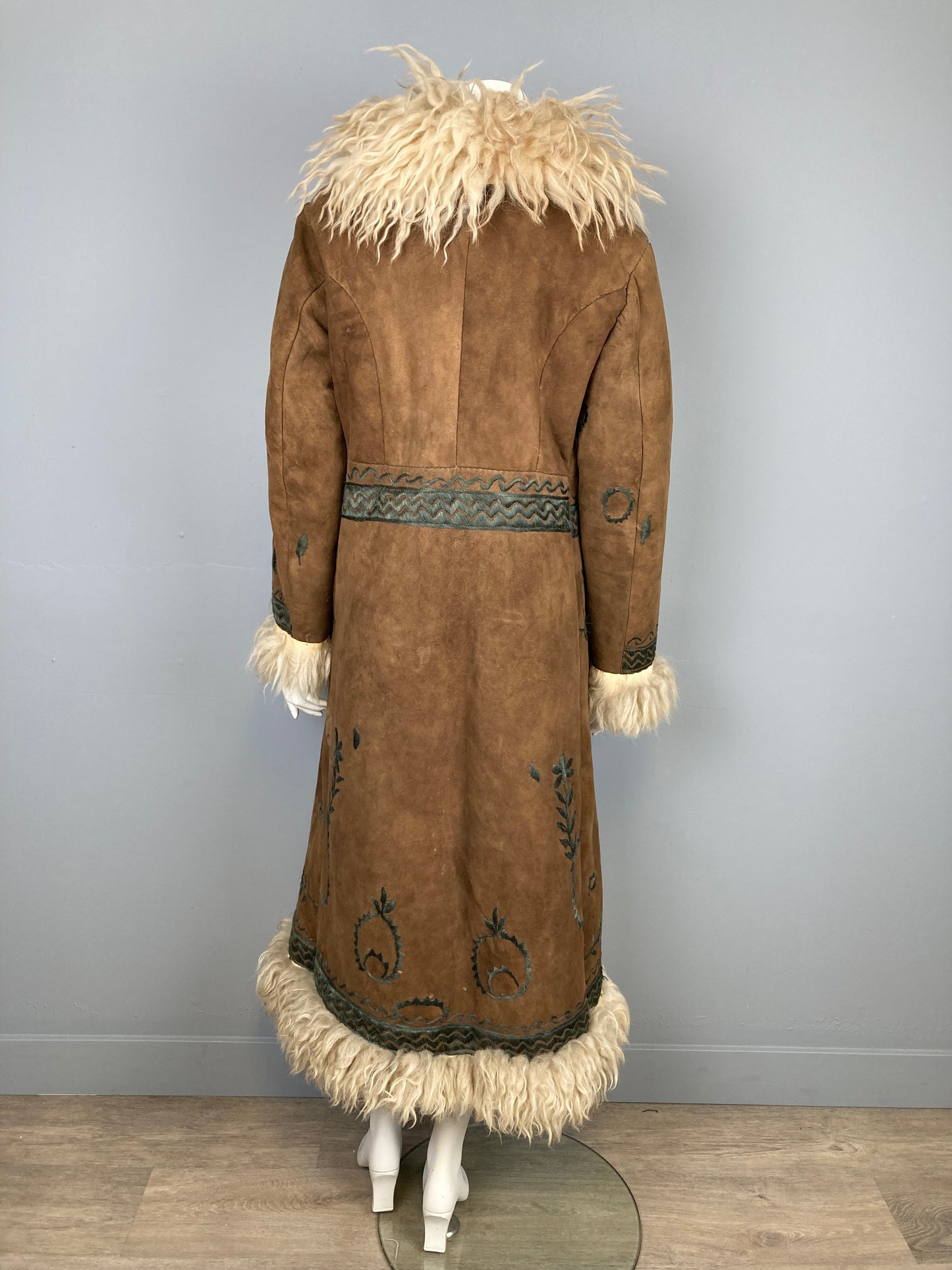 Authentic 1970s Afghan Sheepskin Maxi Coat, Size S/M