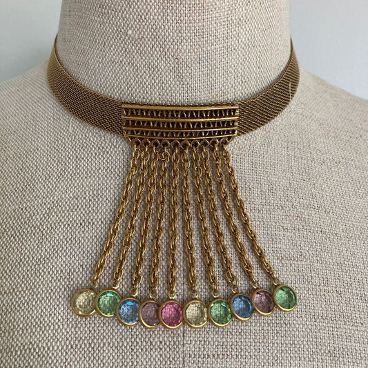 1970s Goldette Choker with Multicolour Crystal Dangles