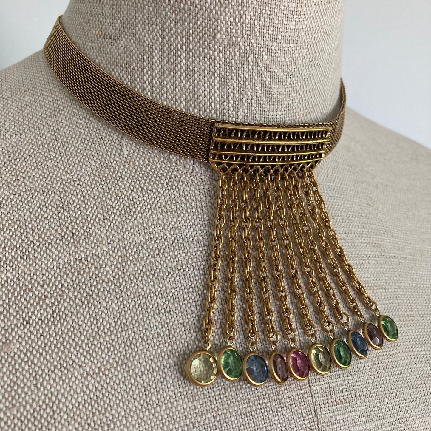 1970s Goldette Choker with Multicolour Crystal Dangles