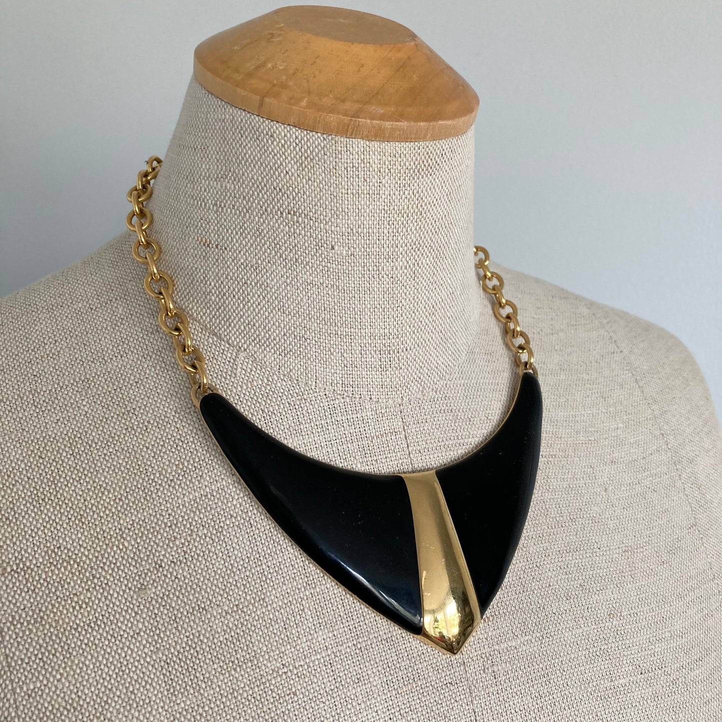 1980s Monet Gold and Black Enamel Statement Necklace