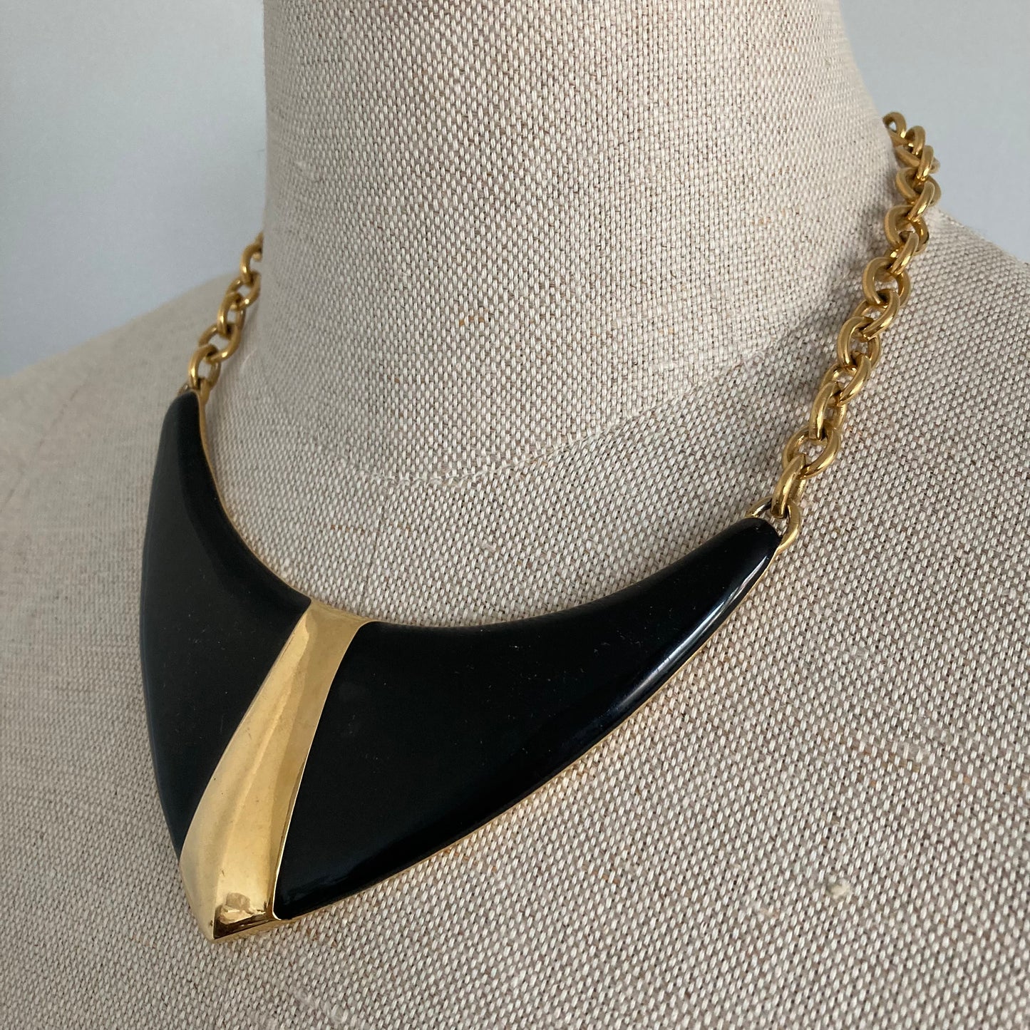 1980s Monet Gold and Black Enamel Statement Necklace