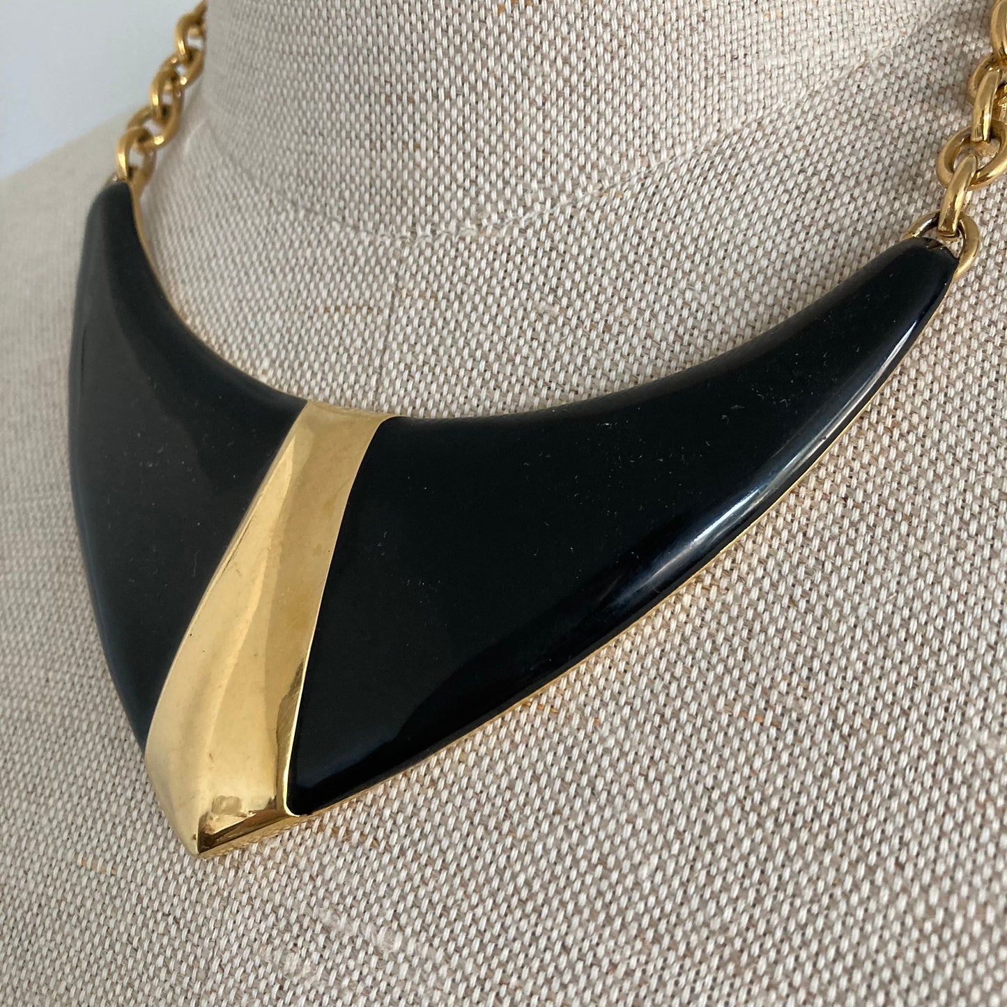 1980s Monet Gold and Black Enamel Statement Necklace