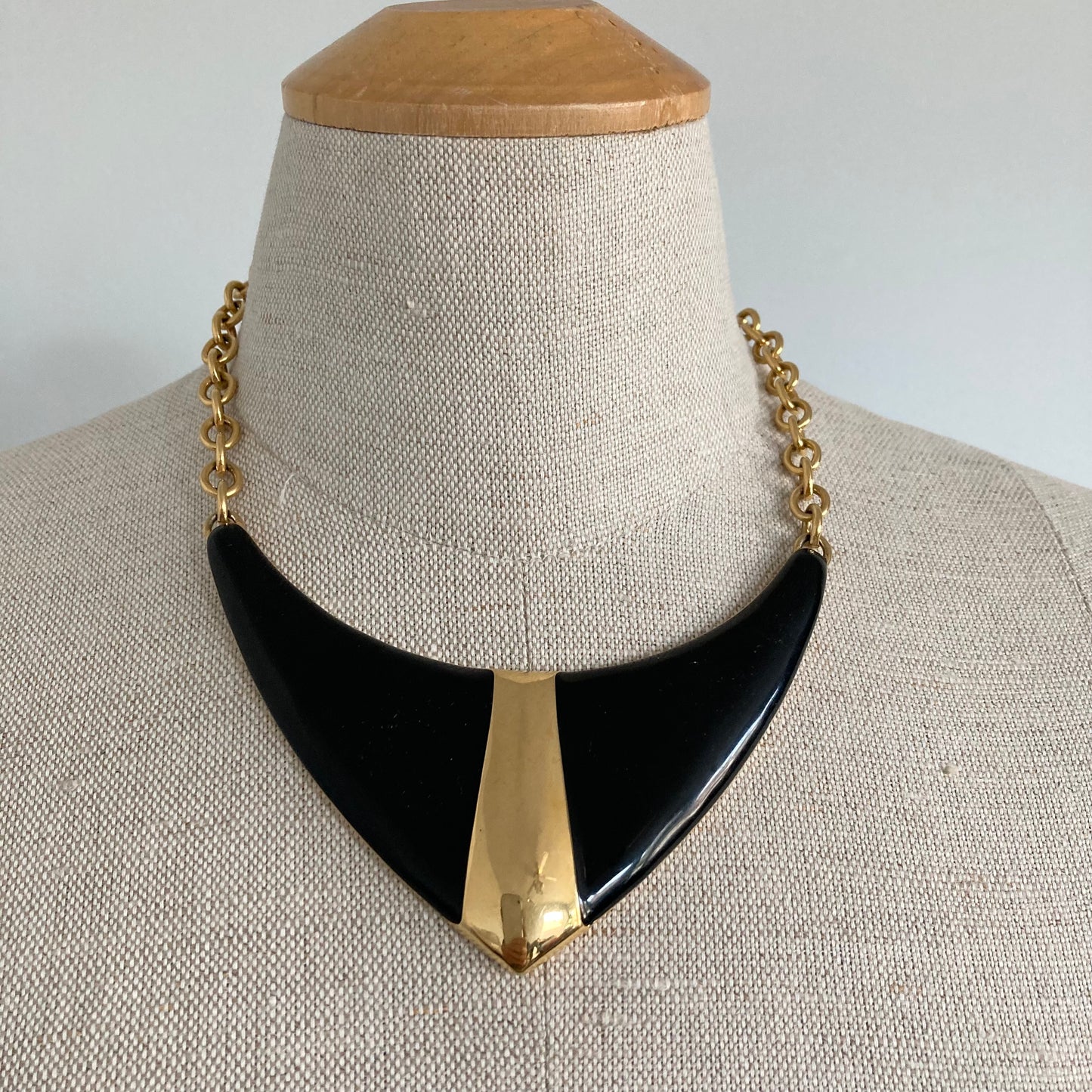 1980s Monet Gold and Black Enamel Statement Necklace