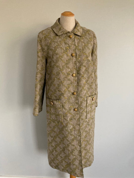 1970s Fenwick Green and Beige Tweed Coat, Size S