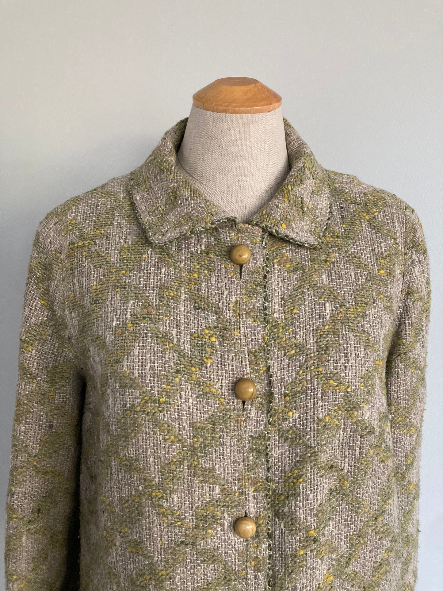 1970s Fenwick Green and Beige Tweed Coat, Size S