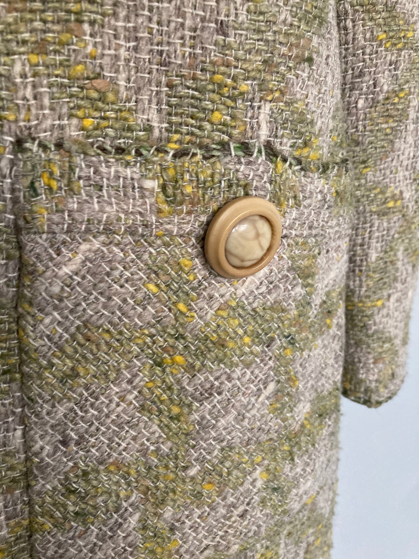1970s Fenwick Green and Beige Tweed Coat, Size S