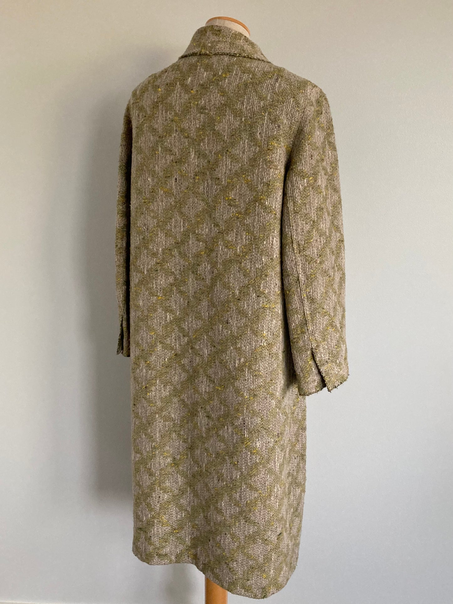 1970s Fenwick Green and Beige Tweed Coat, Size S