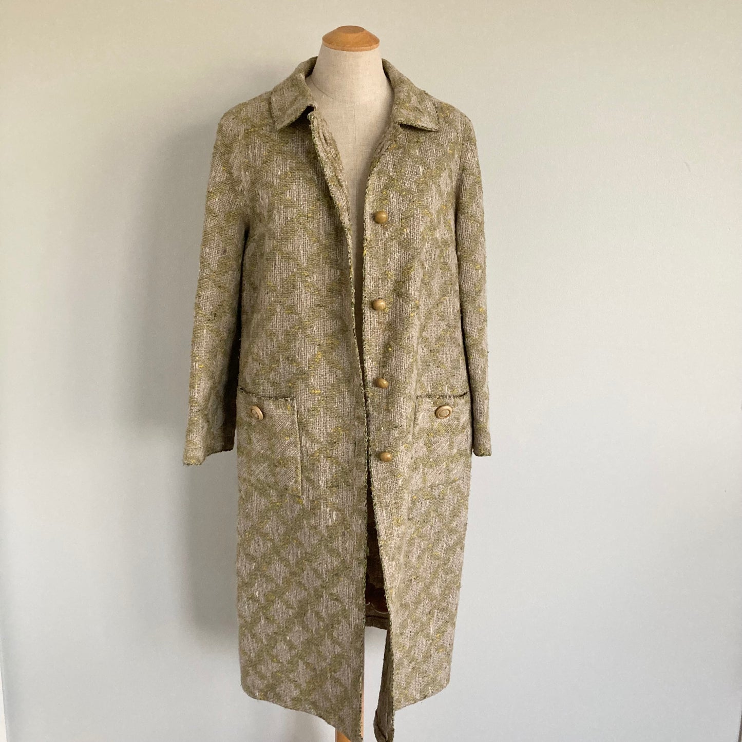 1970s Fenwick Green and Beige Tweed Coat, Size S