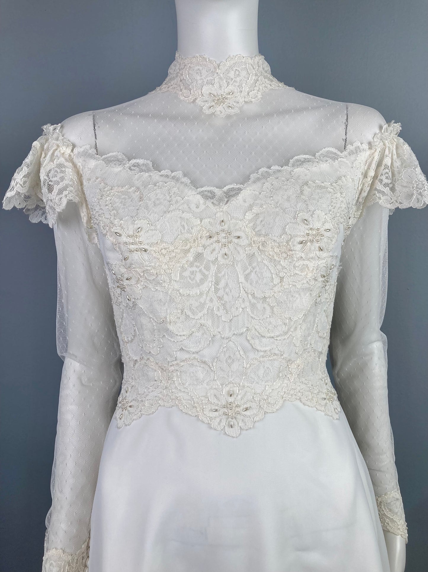 Beautiful 1970s Victorian Inspired Wedding Dress, Size S, "Sharon" vintage wedding dress