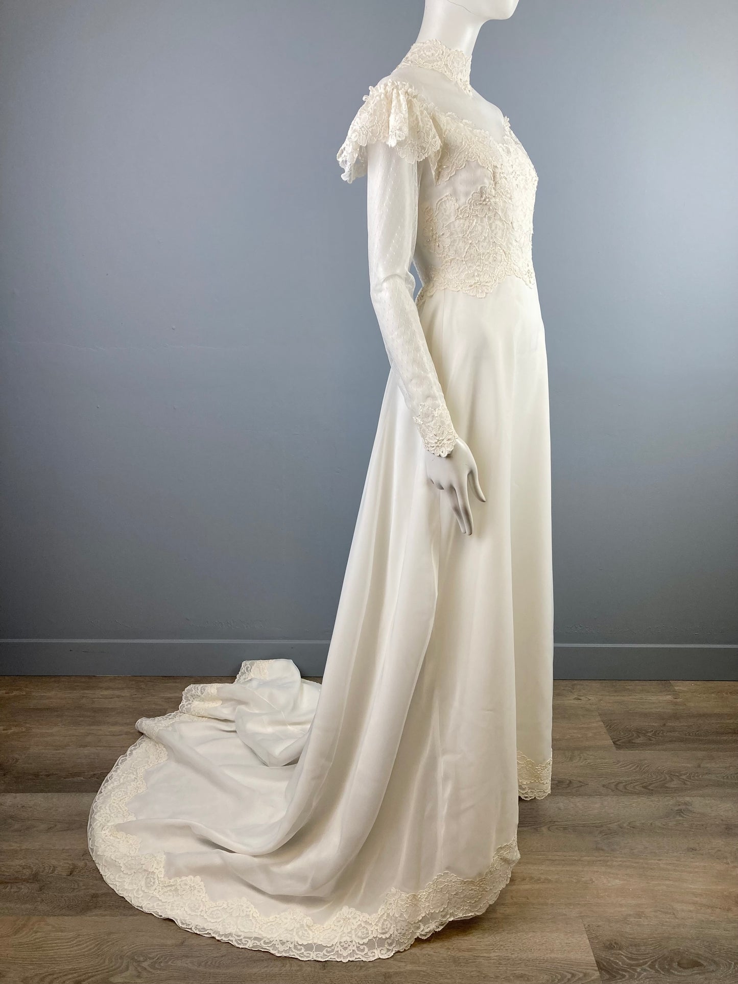 Beautiful 1970s Victorian Inspired Wedding Dress, Size S, "Sharon" vintage wedding dress