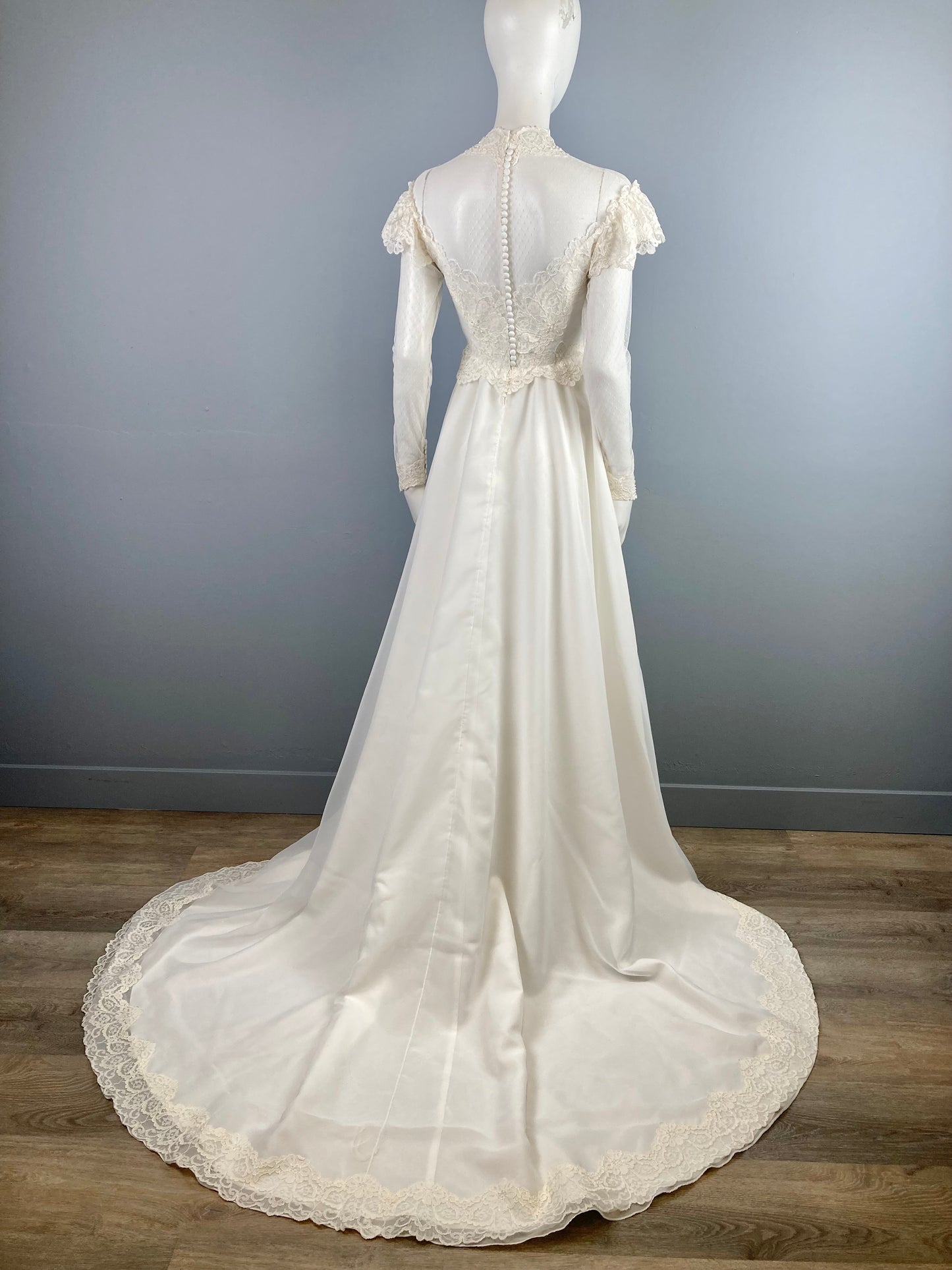 Beautiful 1970s Victorian Inspired Wedding Dress, Size S, "Sharon" vintage wedding dress