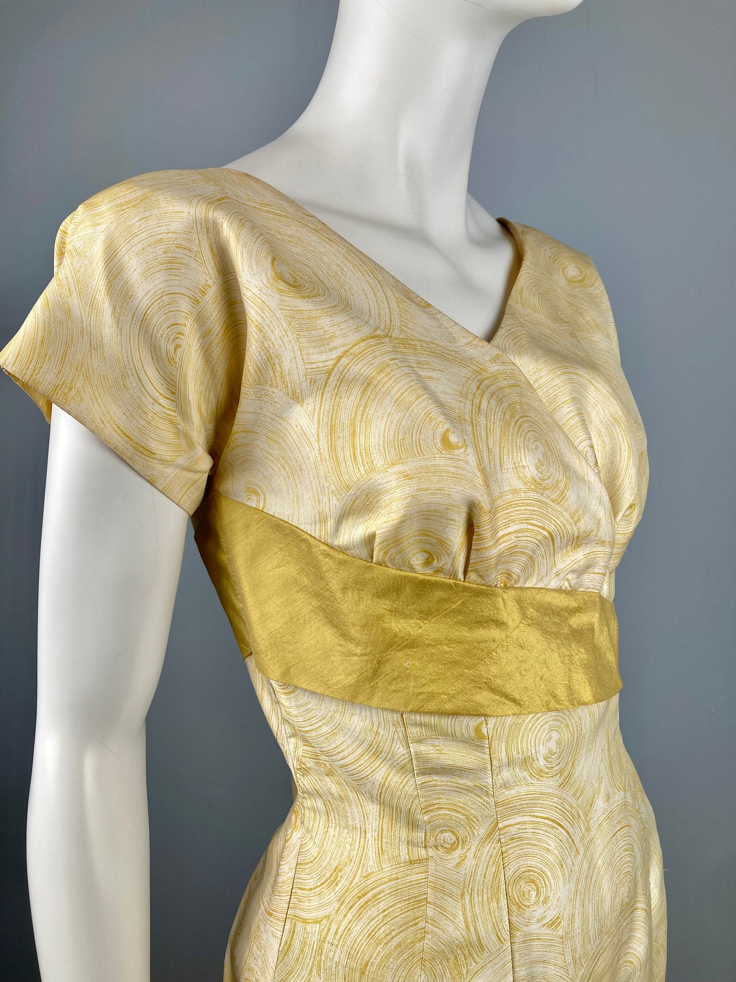 1950s Gold Silk Bombshell Dress & Matching Swing Coat, Size S