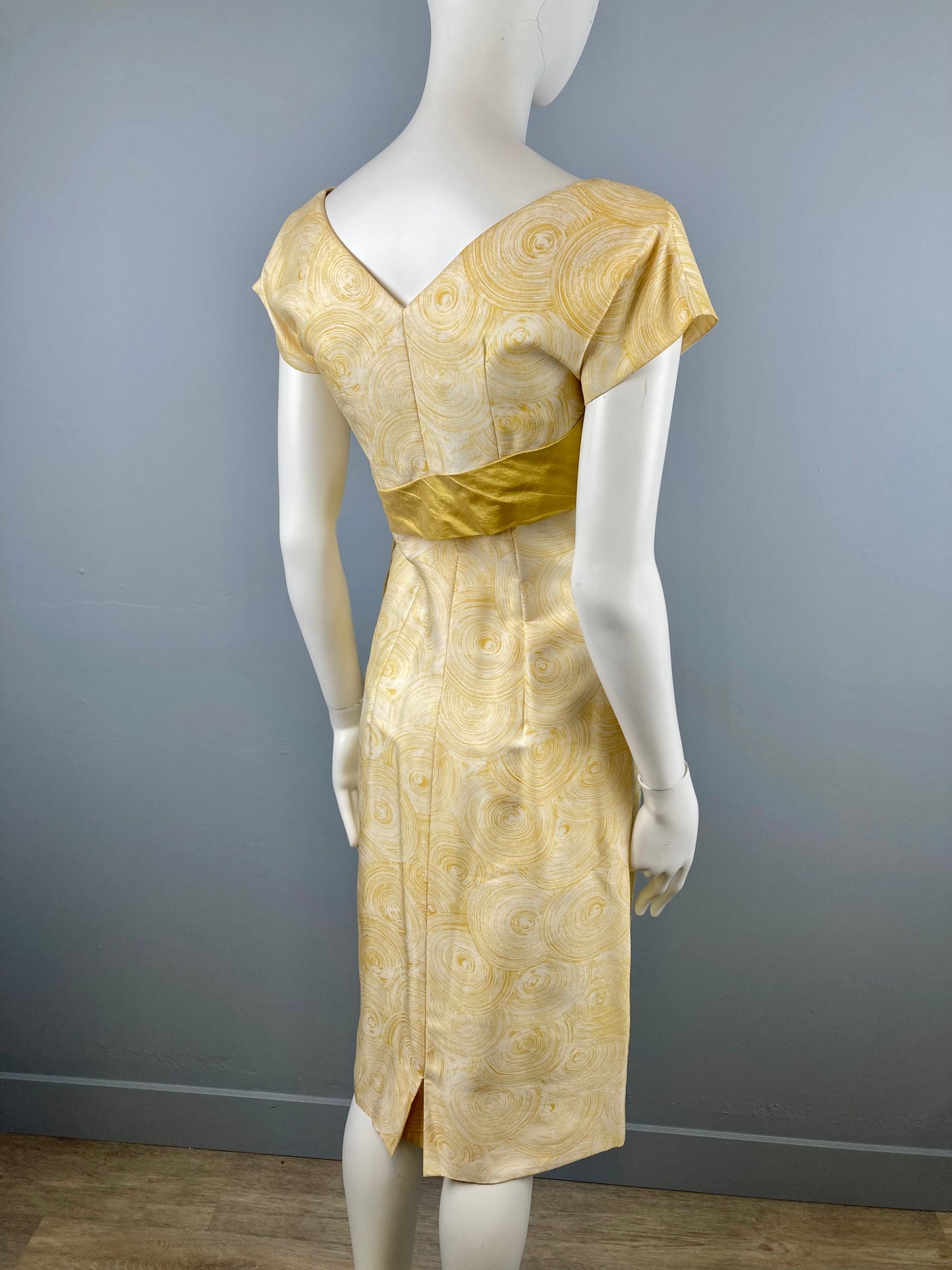 1950s Gold Silk Bombshell Dress & Matching Swing Coat, Size S