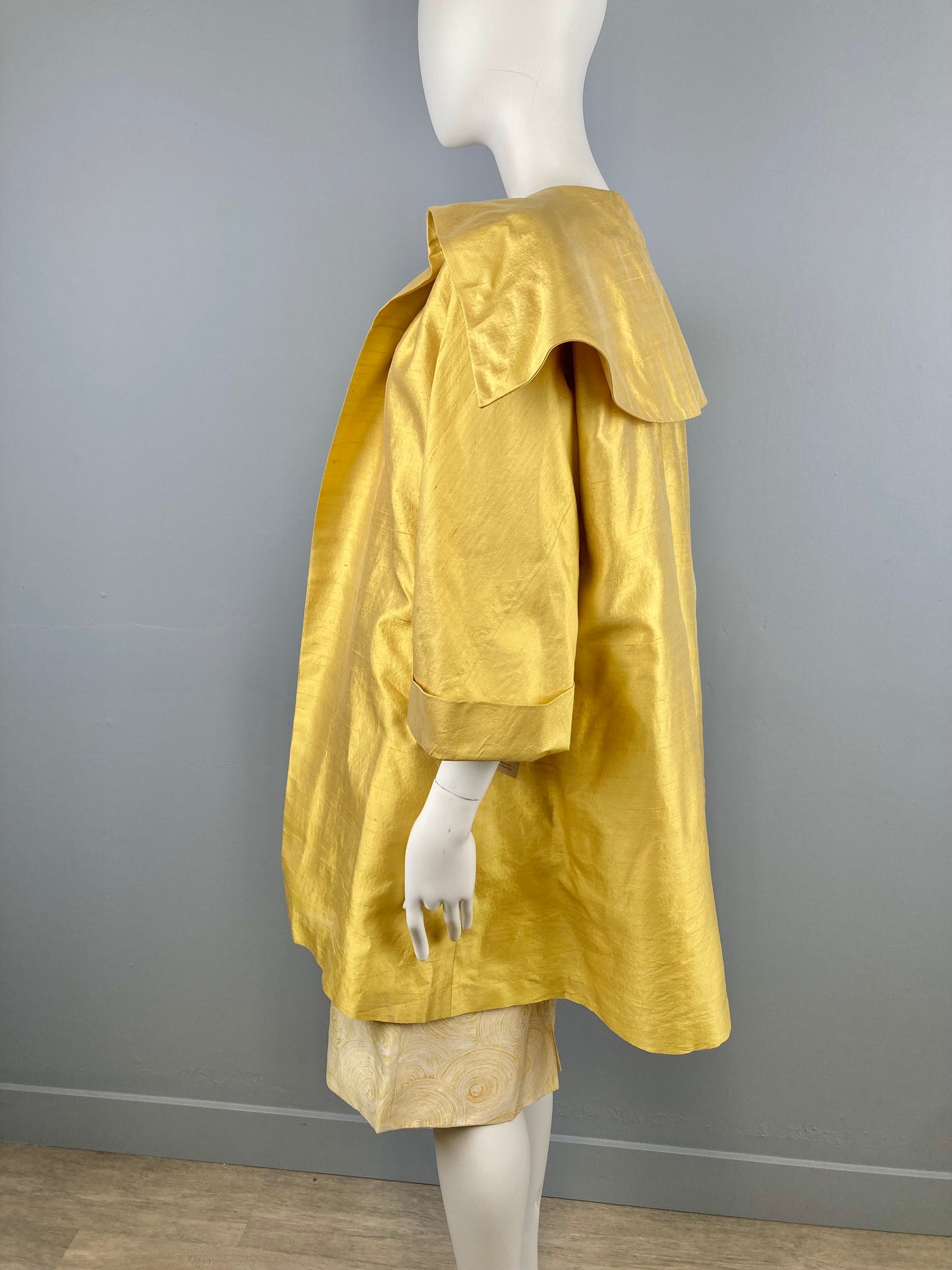 1950s Gold Silk Bombshell Dress & Matching Swing Coat, Size S