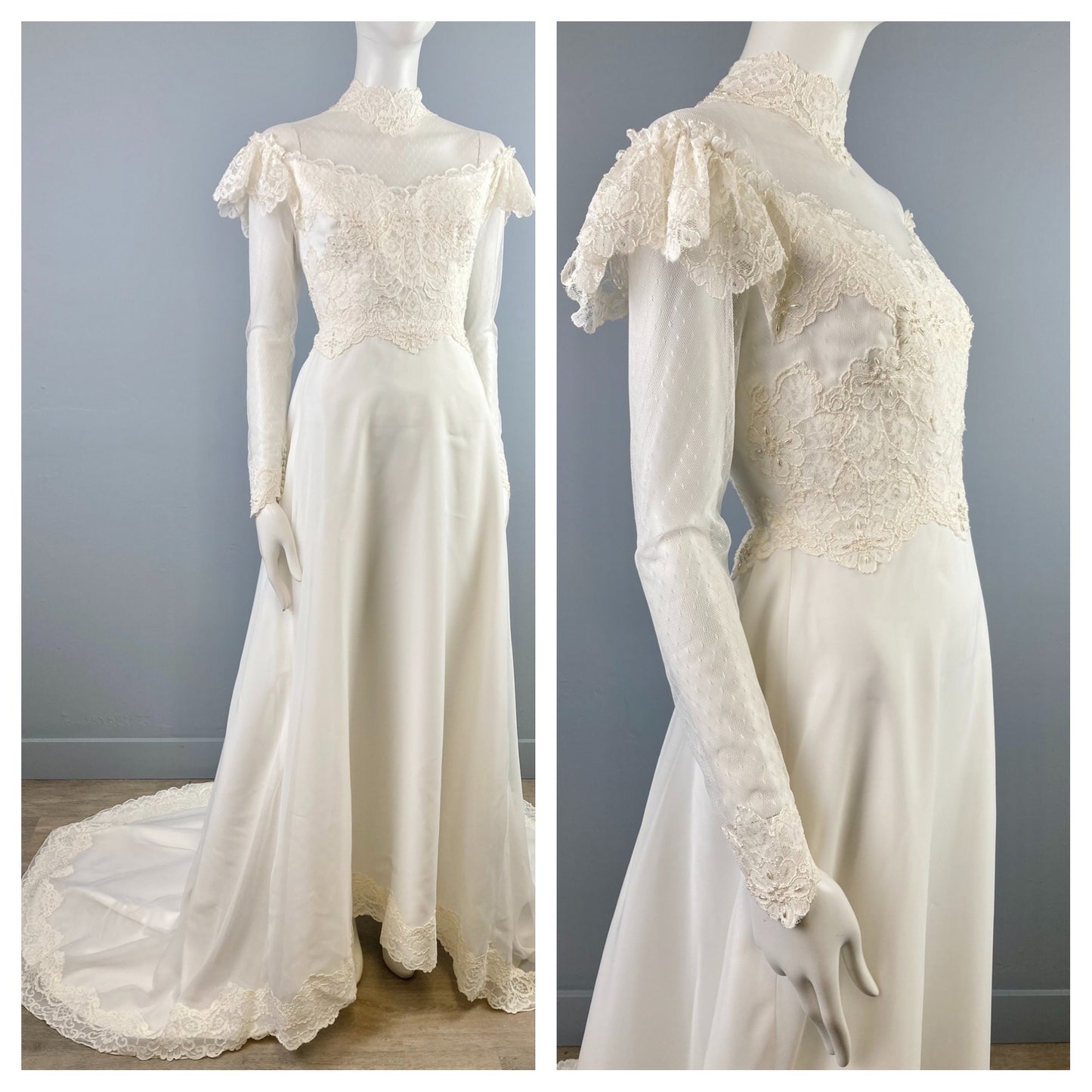 Beautiful 1970s Victorian Inspired Wedding Dress, Size S, "Sharon" vintage wedding dress