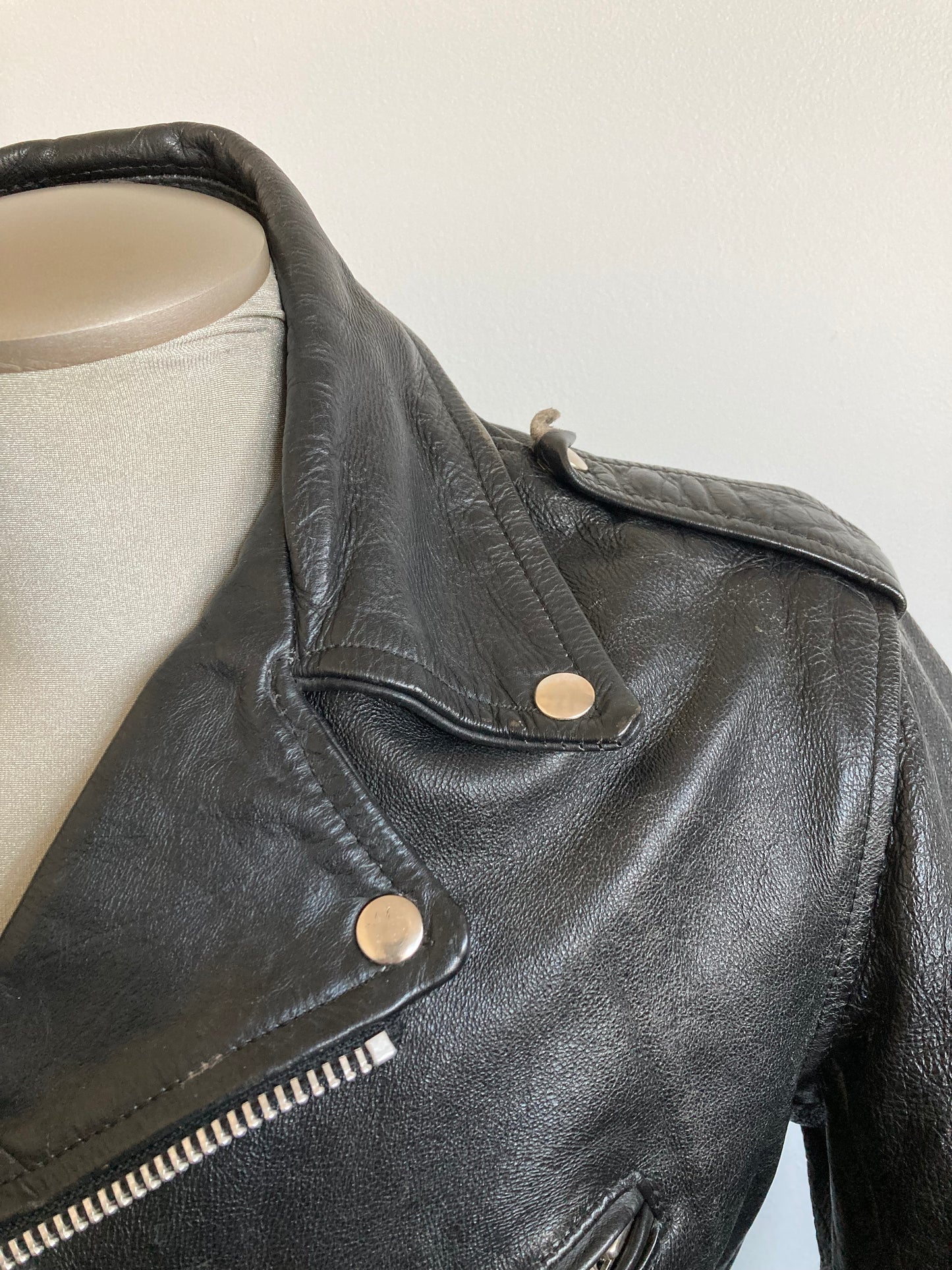 Men's 1970s Black Leather Biker Jacket