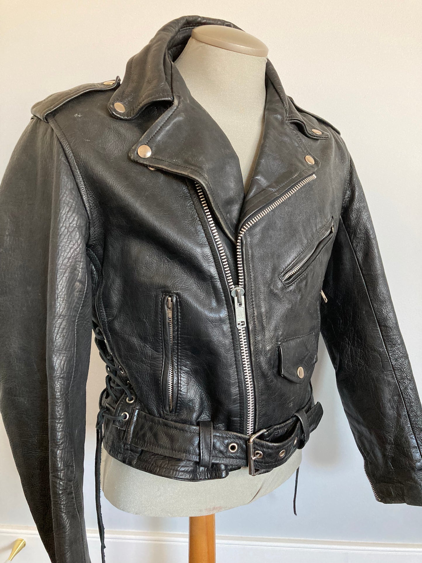 Men's 1970s Black Leather Biker Jacket
