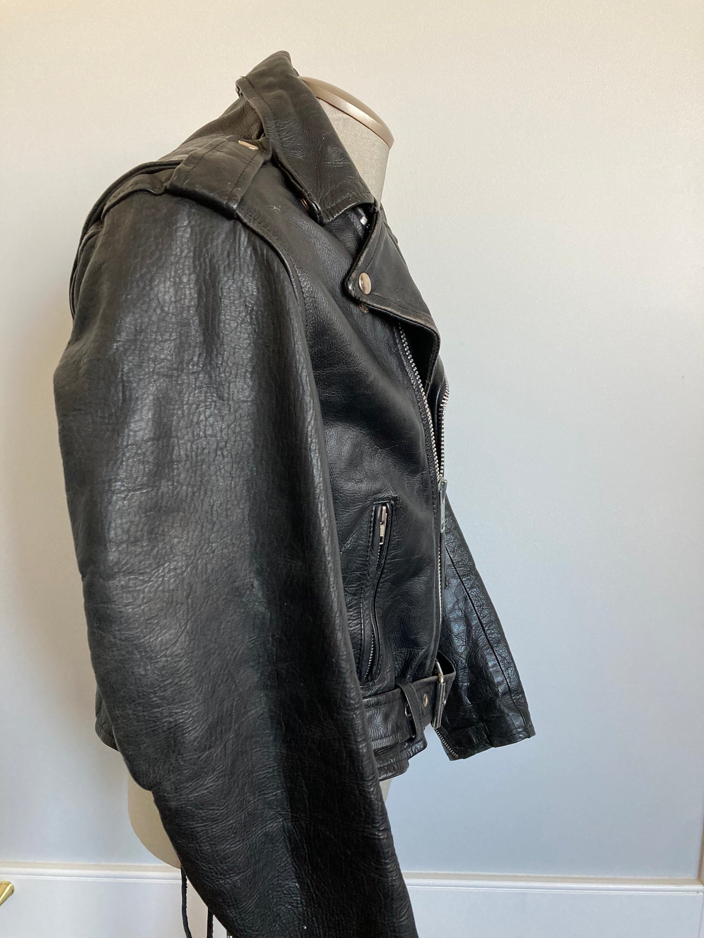 Men's 1970s Black Leather Biker Jacket