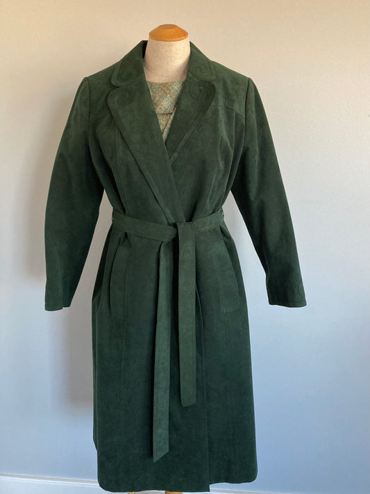 1970/80s Forest Green Ultrasuede Trench Coat, Size M