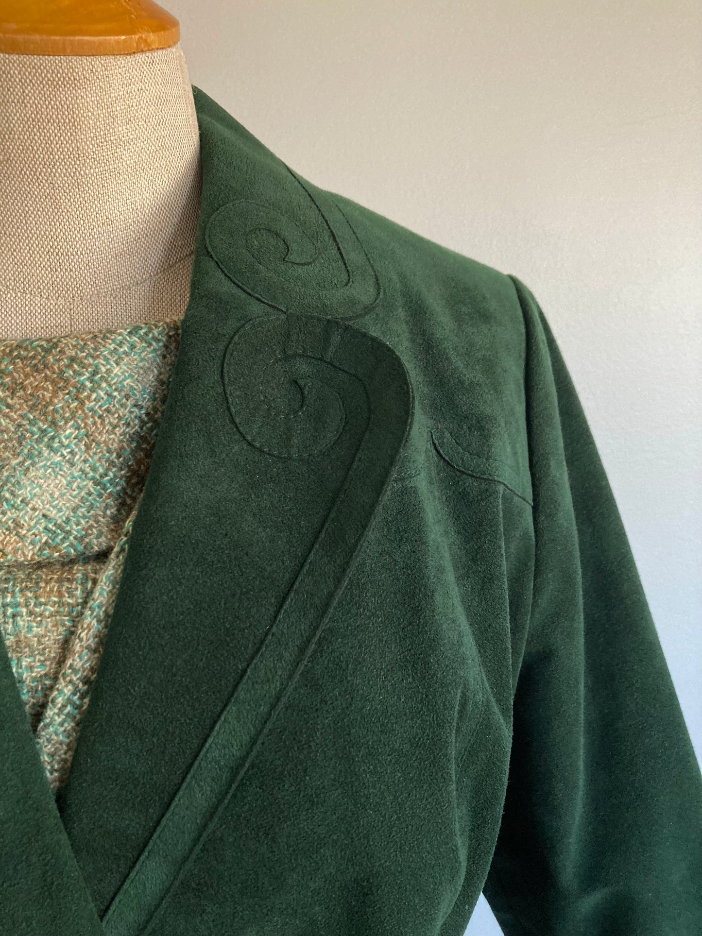 1970/80s Forest Green Ultrasuede Trench Coat, Size M