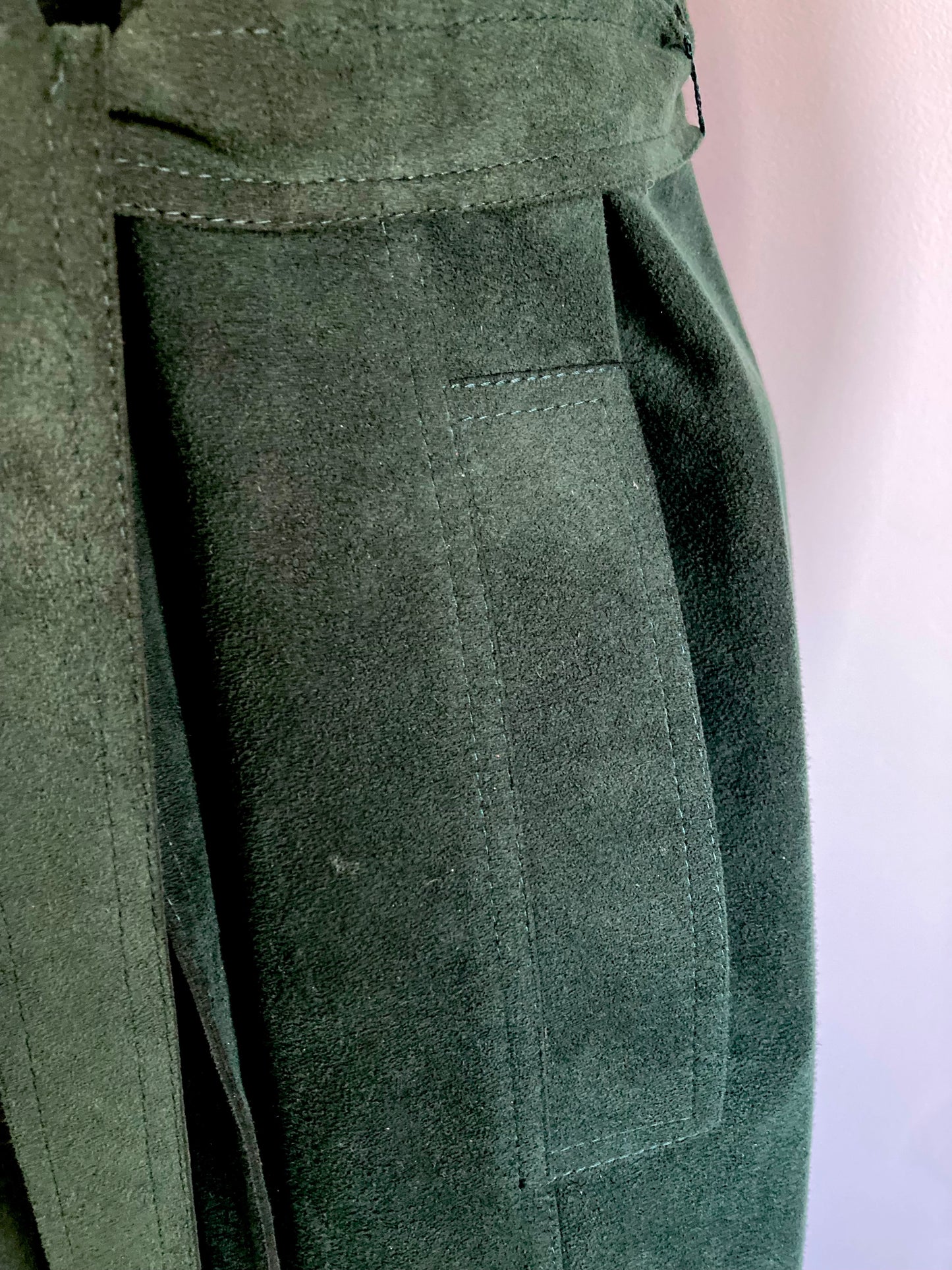 1970/80s Forest Green Ultrasuede Trench Coat, Size M