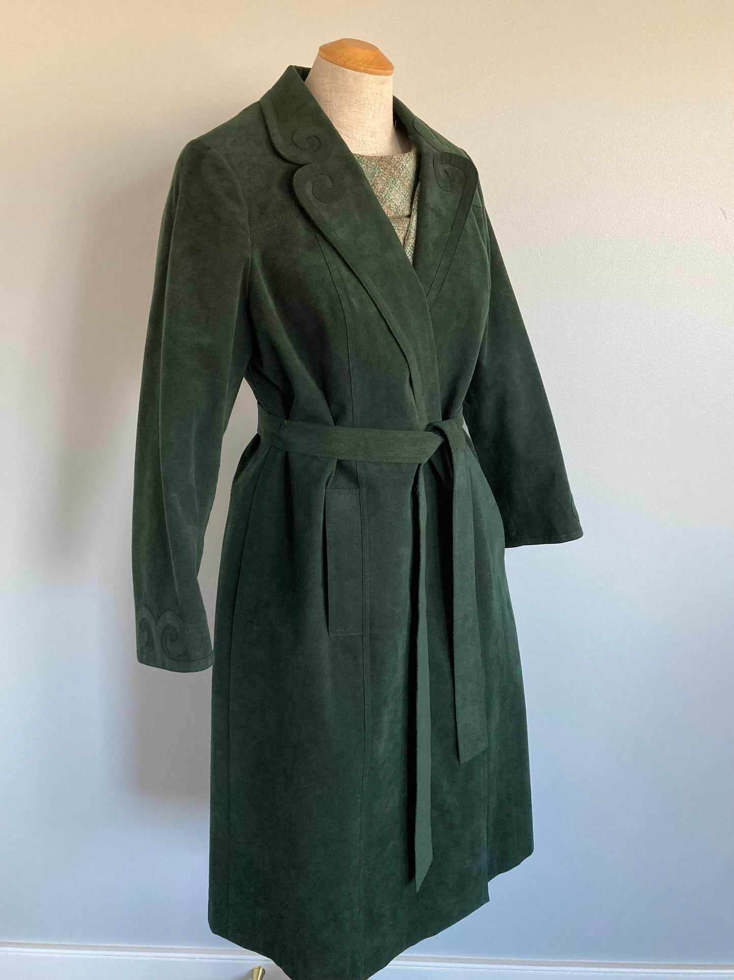 1970/80s Forest Green Ultrasuede Trench Coat, Size M