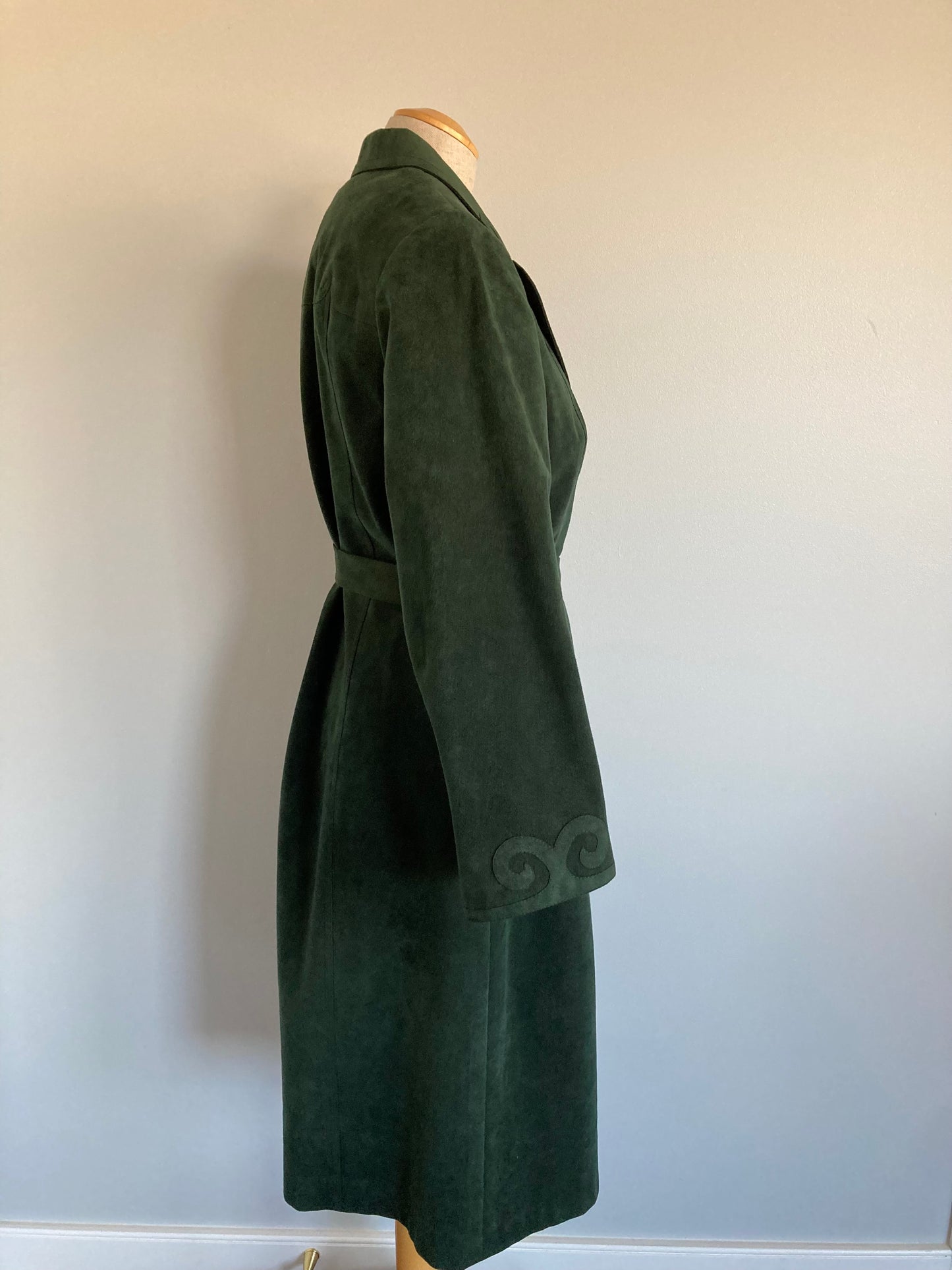 1970/80s Forest Green Ultrasuede Trench Coat, Size M