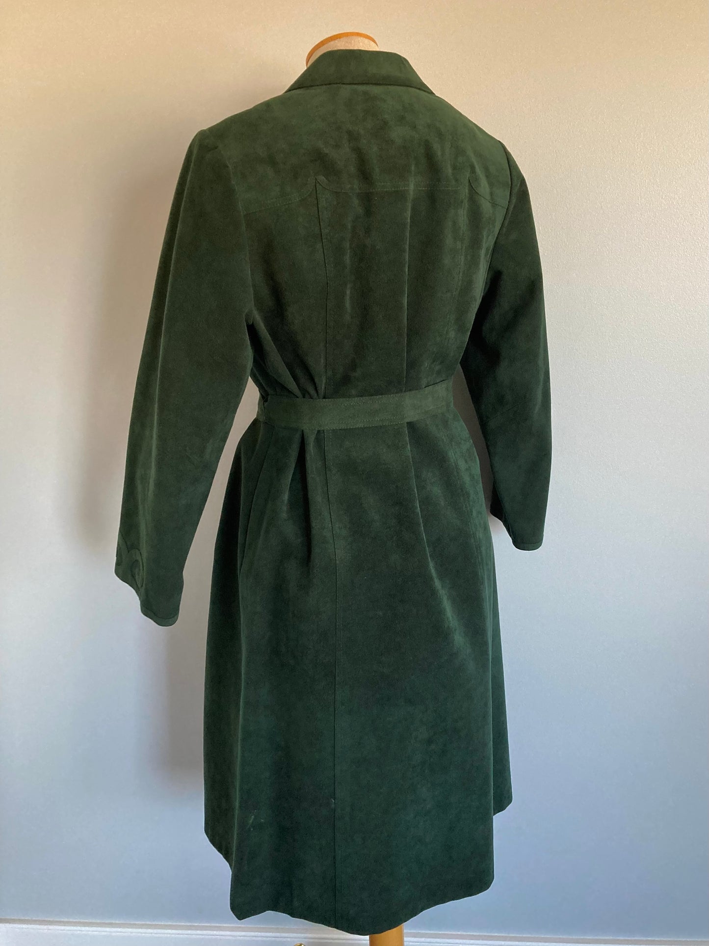 1970/80s Forest Green Ultrasuede Trench Coat, Size M