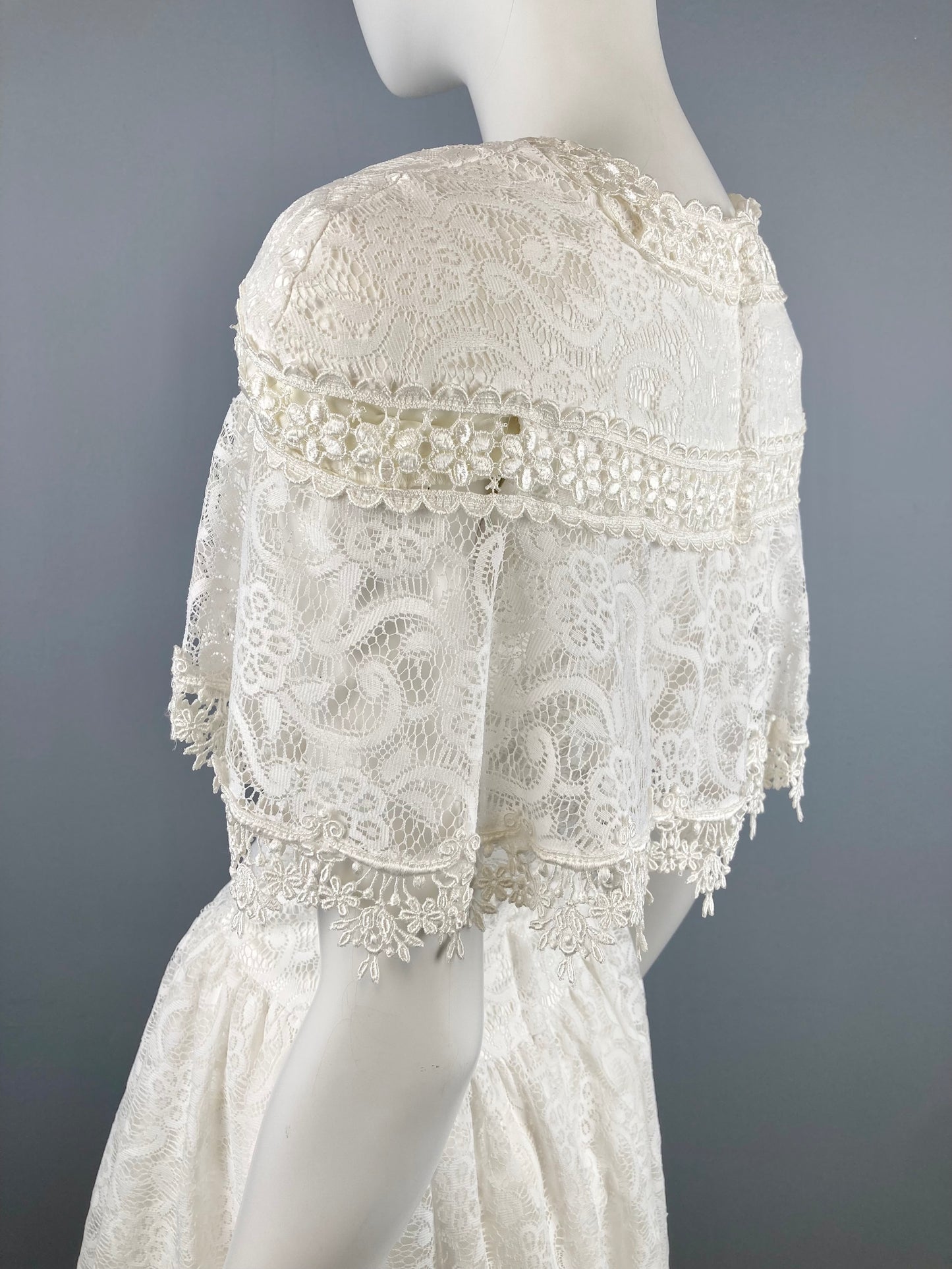 Jessica McClintock White Tea Length Lace Dress, Size M, Vintage Lace Dress