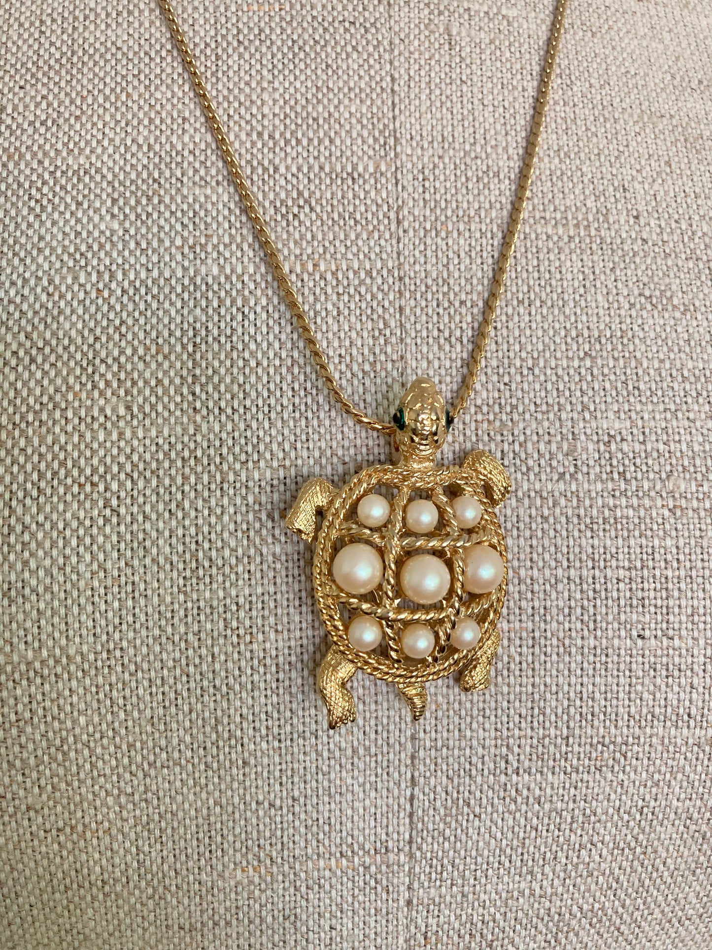 D'Orlan Pearl Turtle Pendant/Brooch, Turtle Necklace, Vintage Dorlan