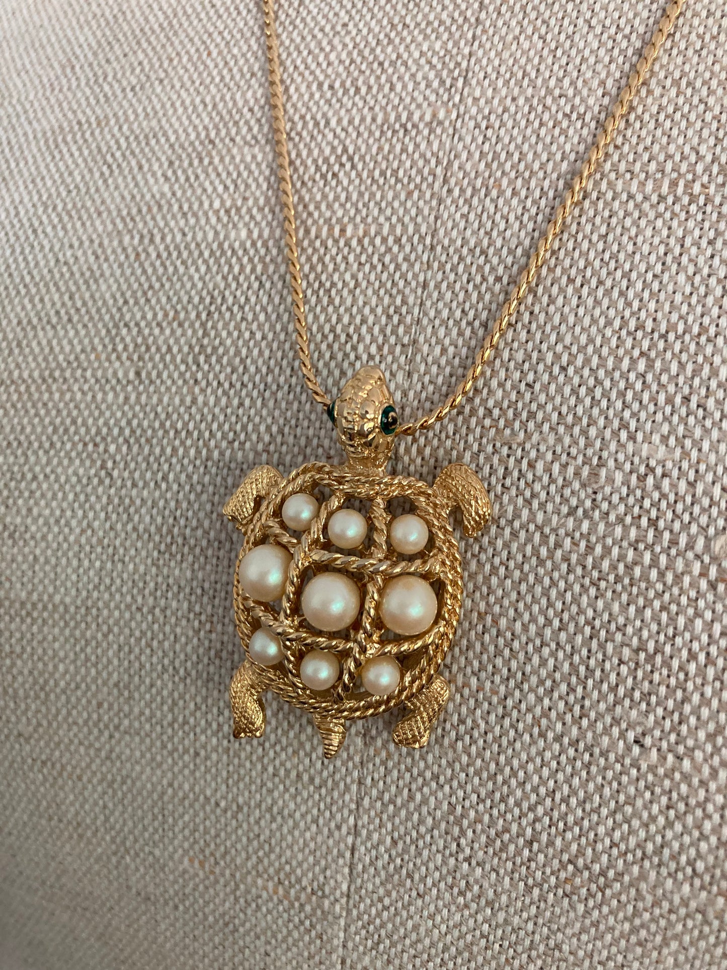 D'Orlan Pearl Turtle Pendant/Brooch, Turtle Necklace, Vintage Dorlan