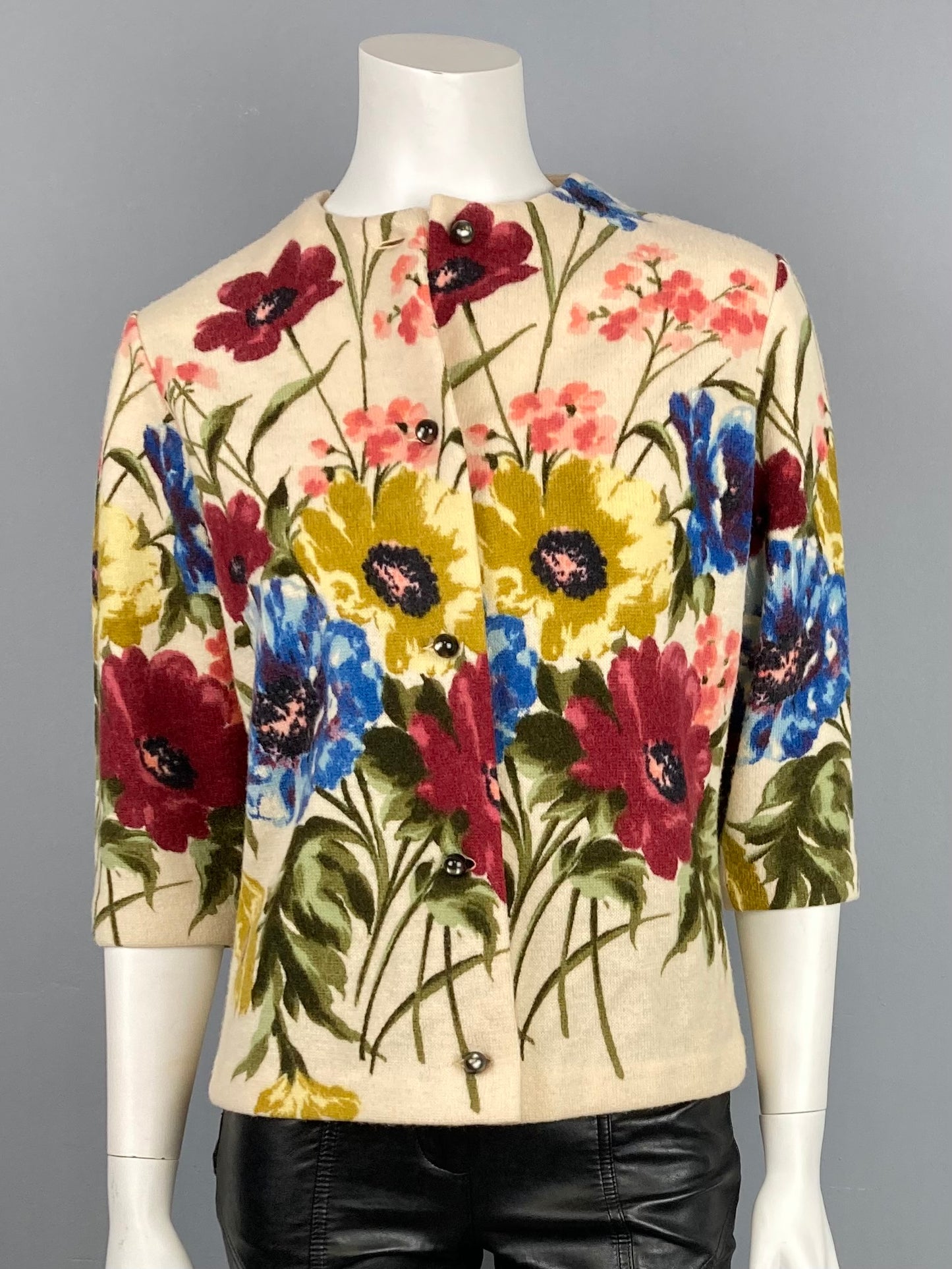 Vintage Printed Wool Cardigan Sweater, Size S/M