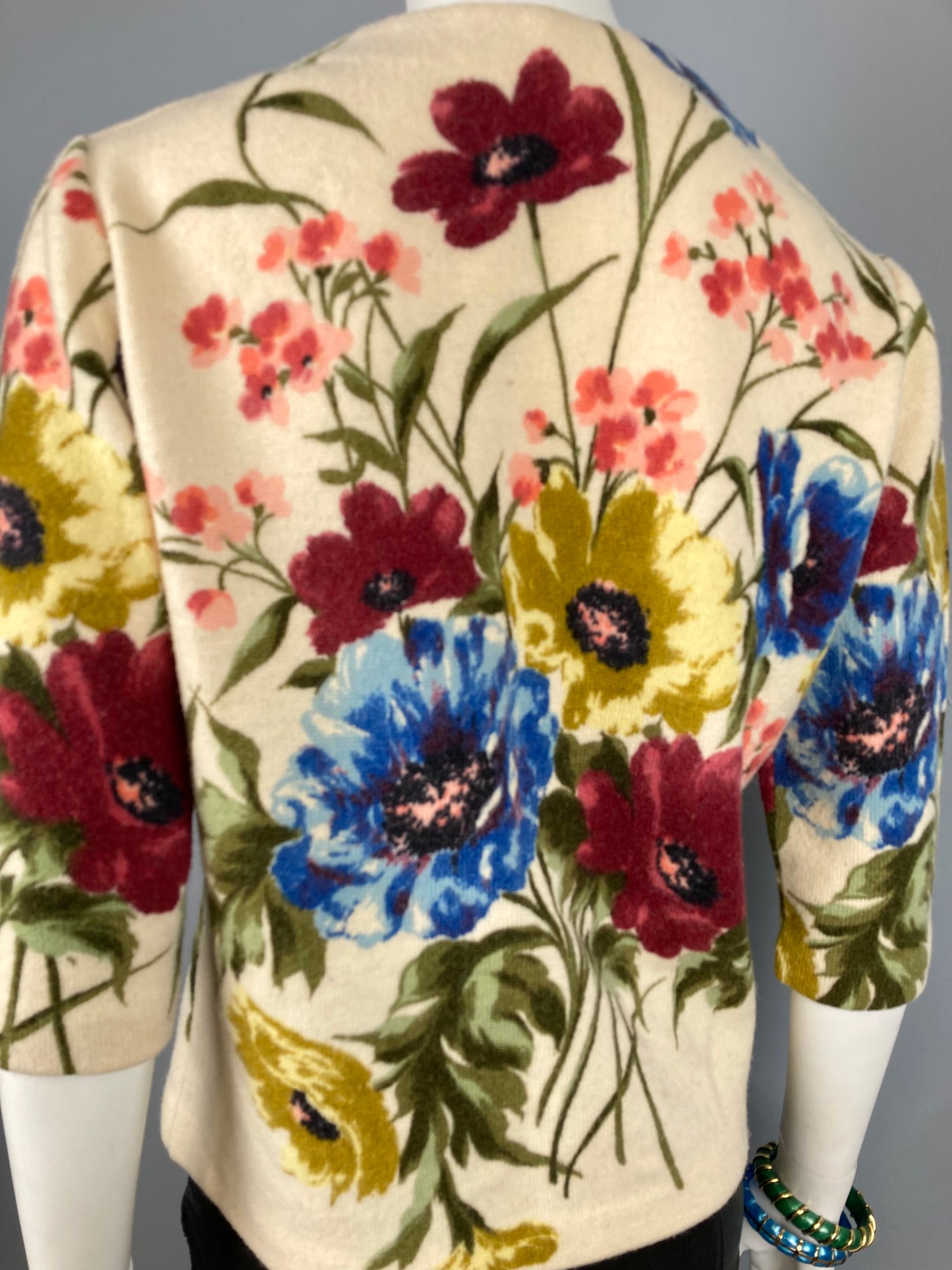 Vintage Printed Wool Cardigan Sweater, Size S/M