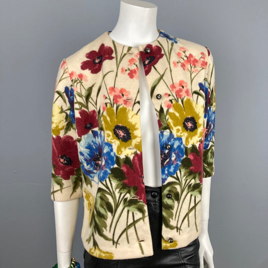 Vintage Printed Wool Cardigan Sweater, Size S/M