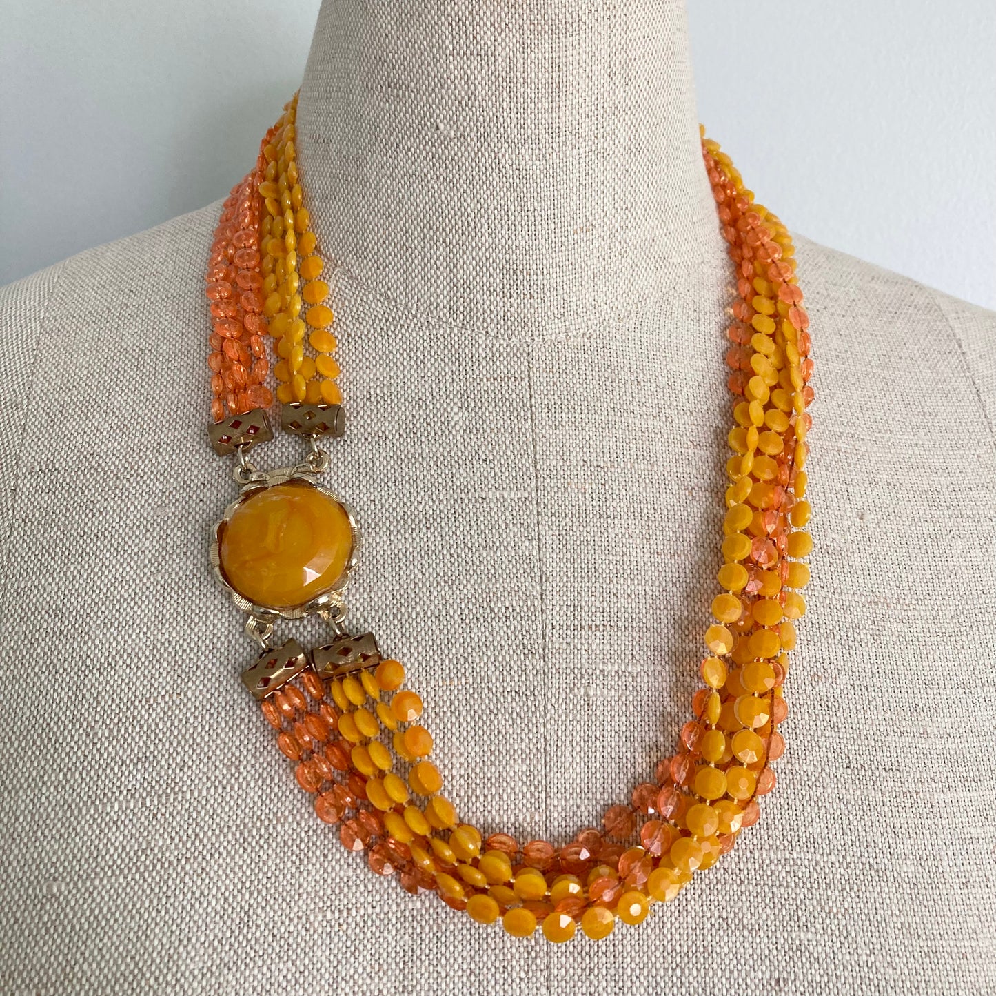 60/70s Mode Art Butterfly Earrings and Coordinating Orange Tone Multi-strand Necklace