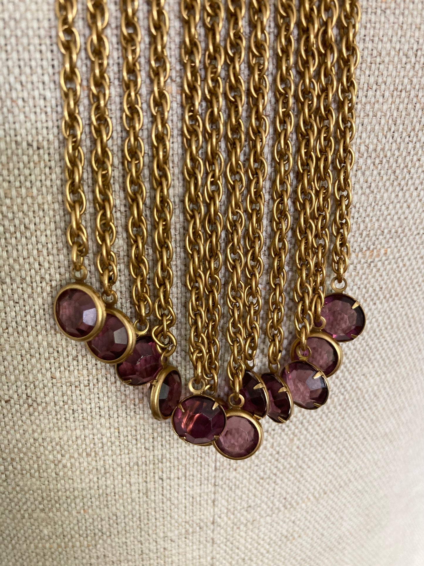 1970s Goldette Goddess Style Antiqued Gold Tone and Amethyst Necklace