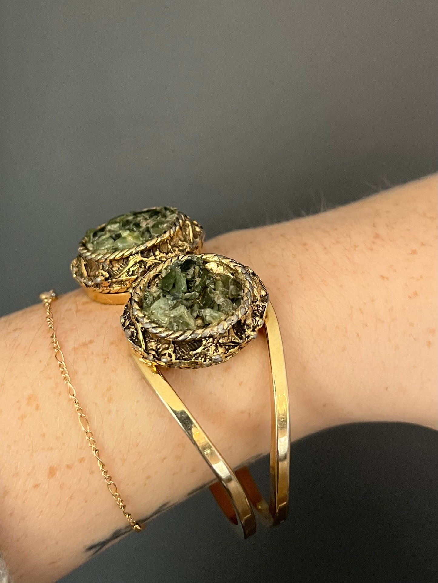 1970s Chipped Jade Clamper Bracelet