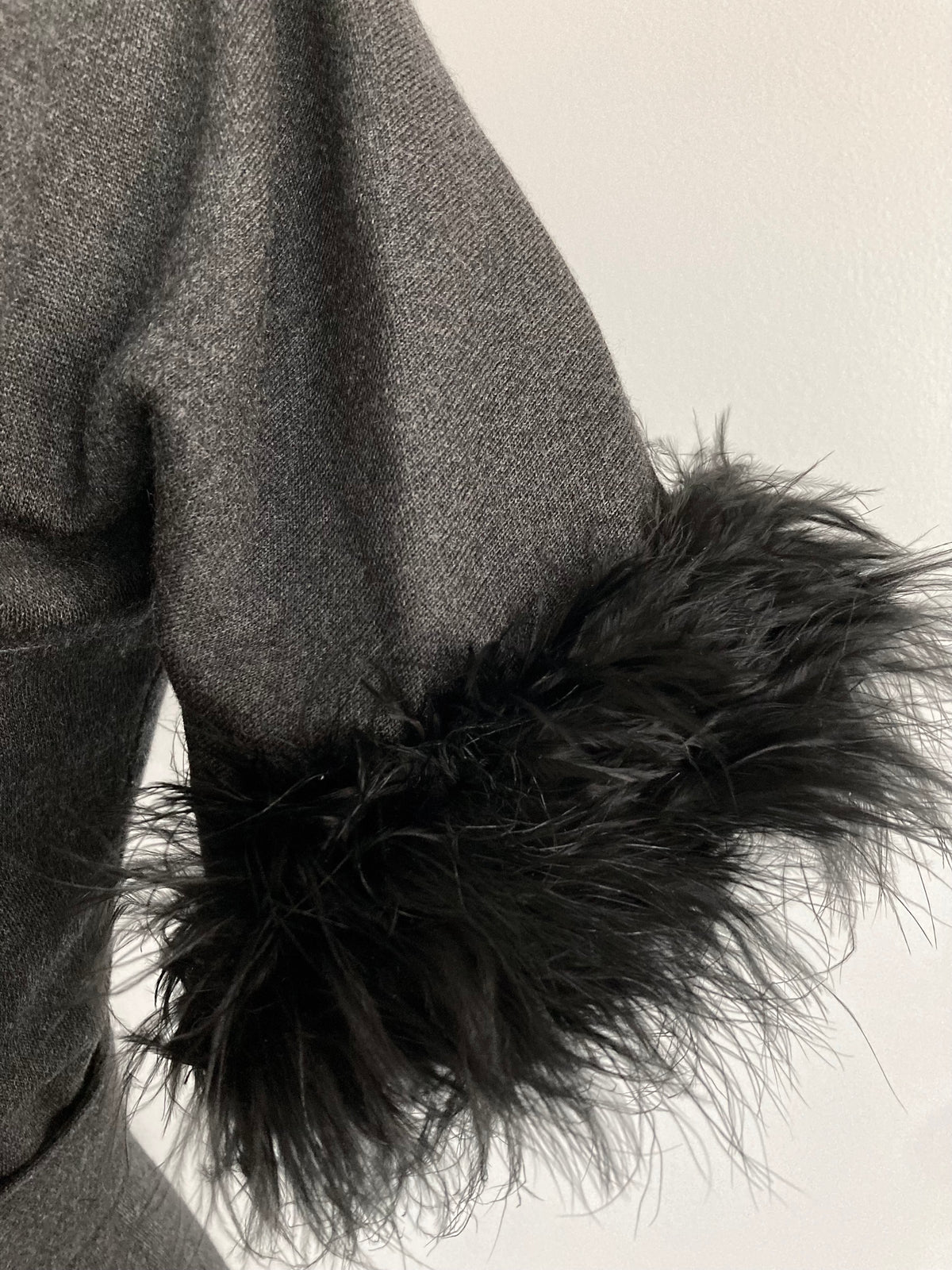VTG 1950s Henry Allen Montreal Wool Dress Marabou Feather Trim Grey, XS