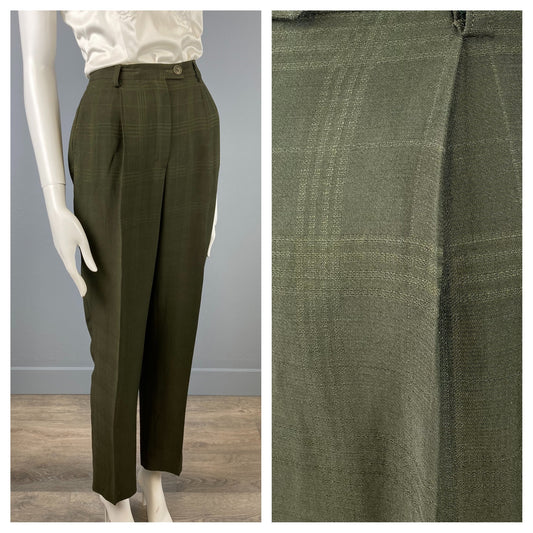 80s/90s Louis Feraud Forest Green Plaid Trousers, Size S