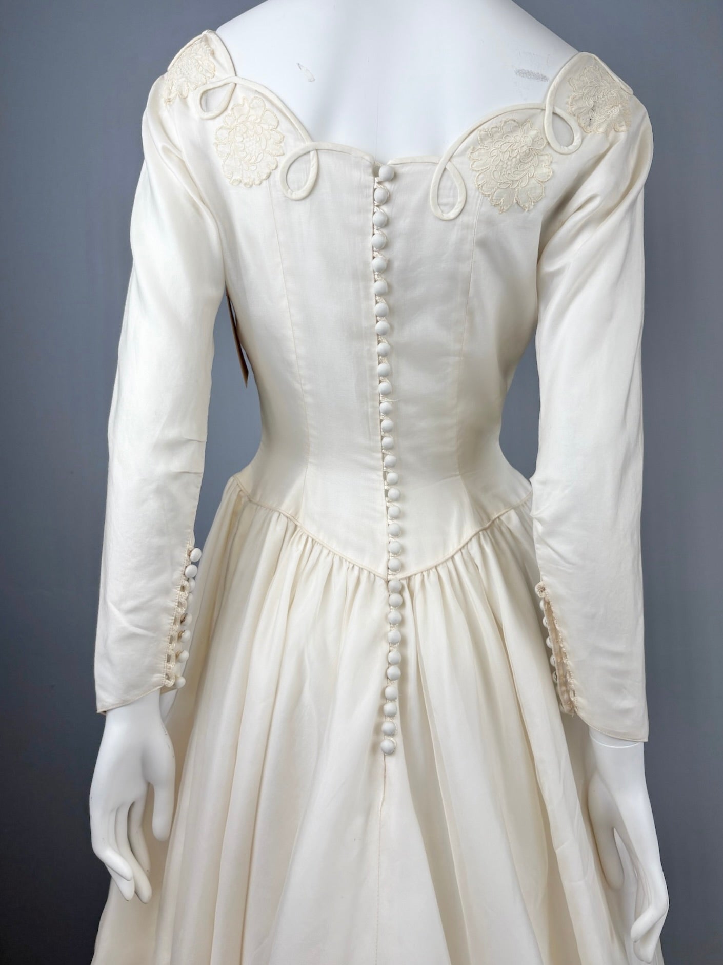1950s "Lorraine" Scalloped Boatneck Wedding Dress, Size XS