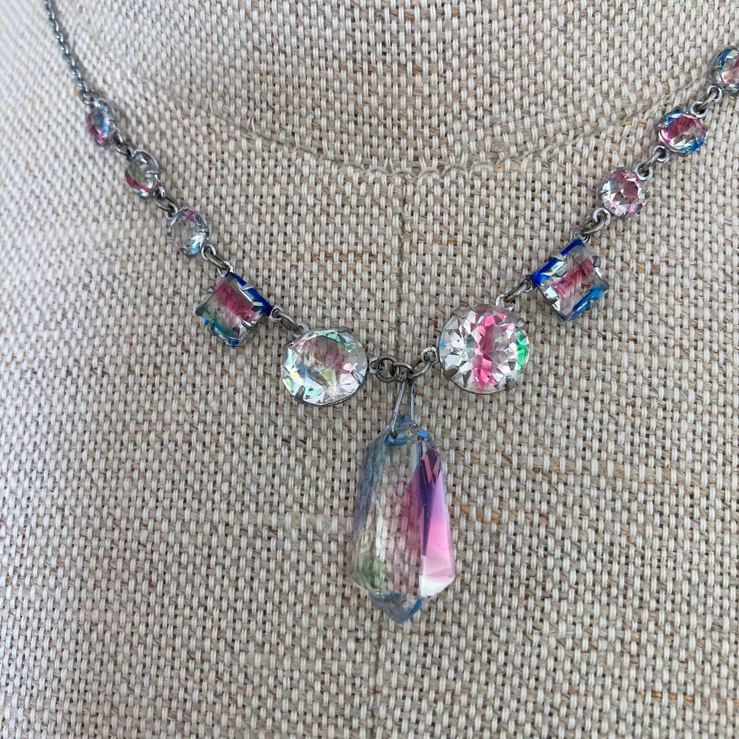 1930s Delicate Variegated Glass Necklace, Antique Y Necklace