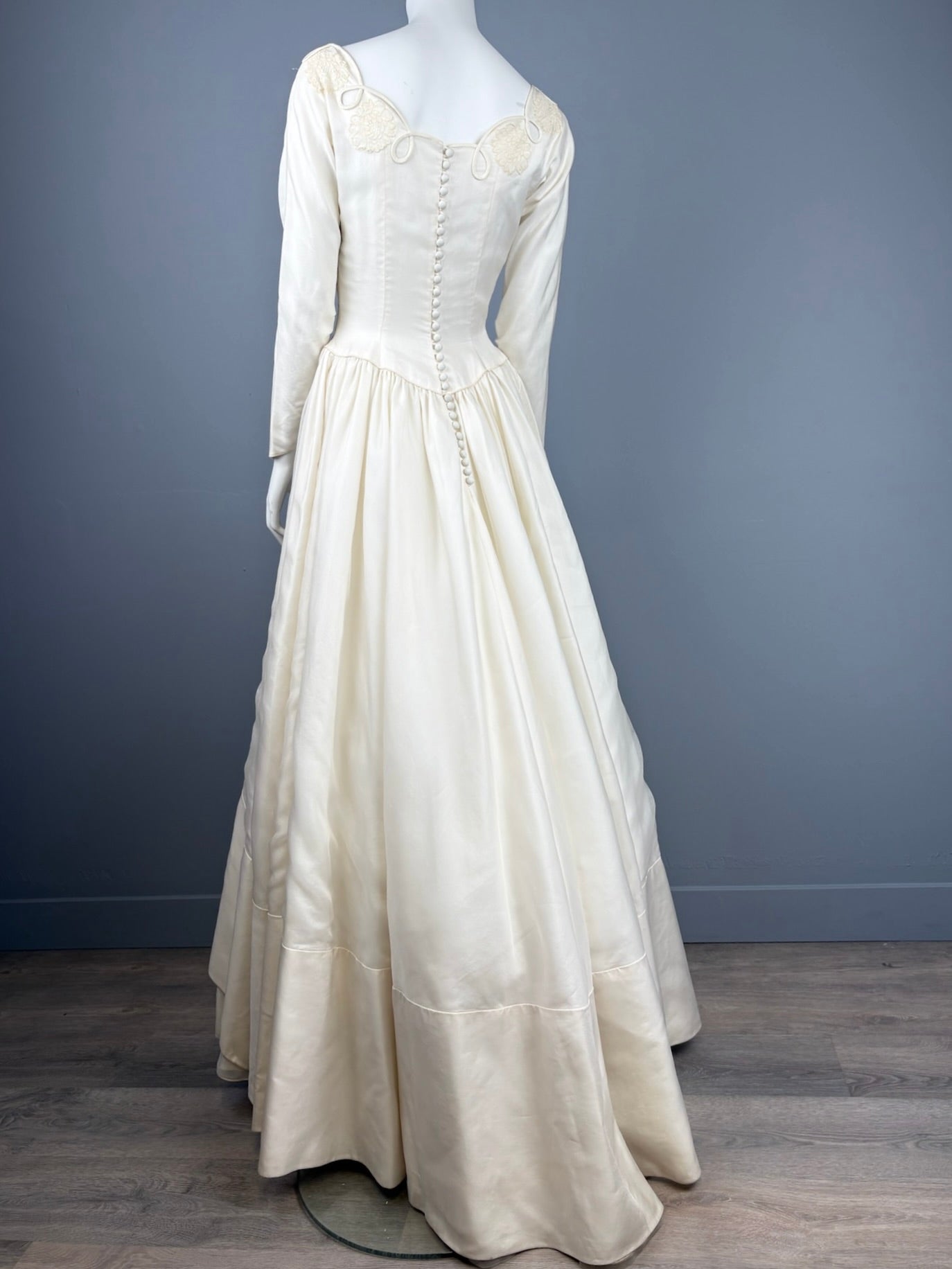1950s "Lorraine" Scalloped Boatneck Wedding Dress, Size XS