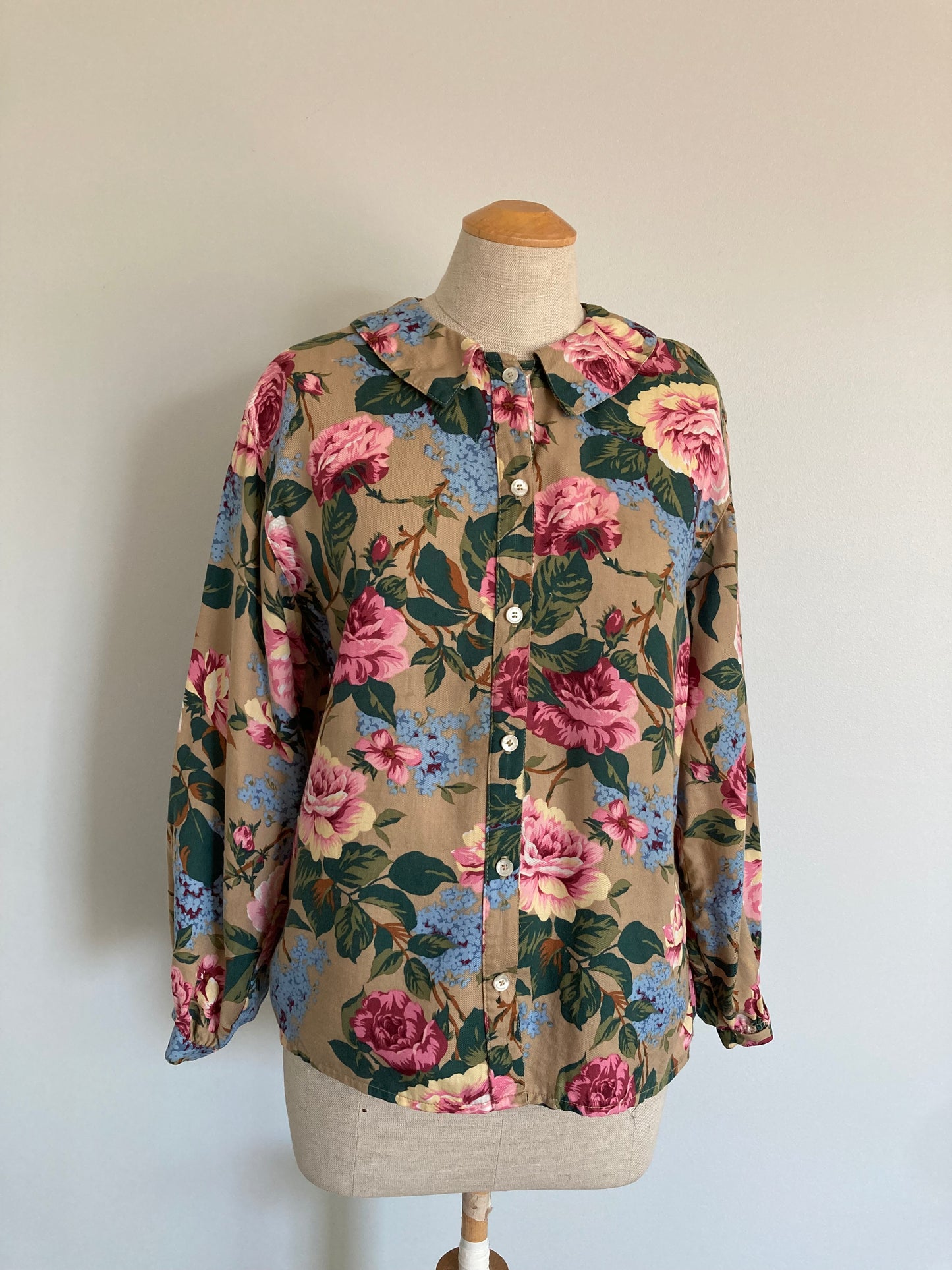 1980/90s Cottage Core Floral Rayon Blouse, Size 8, Made in the USA by SKYR Sportswear