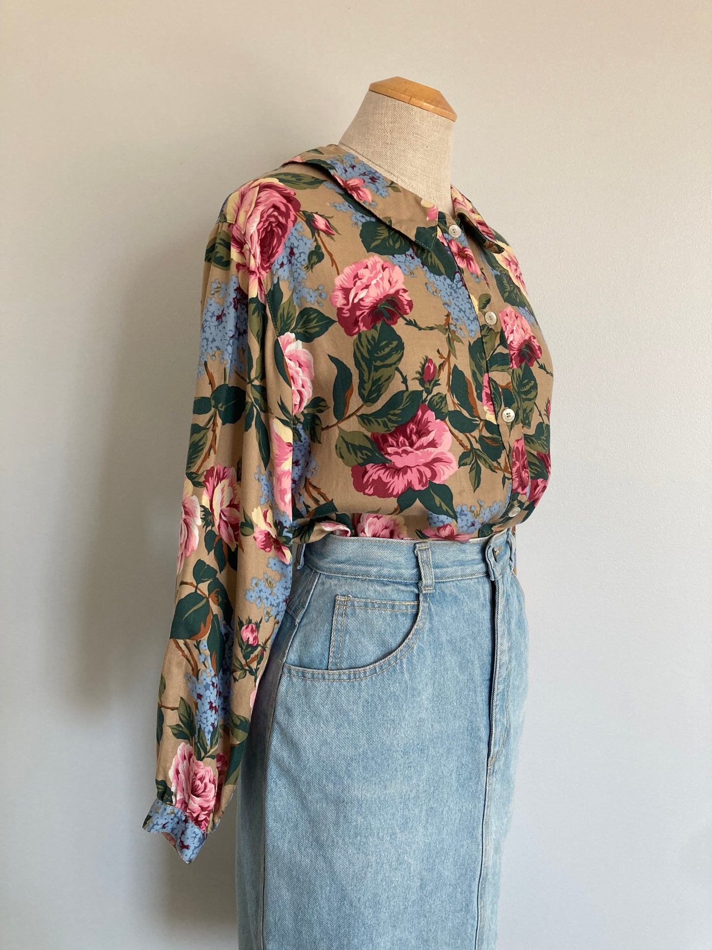 1980/90s Cottage Core Floral Rayon Blouse, Size 8, Made in the USA by SKYR Sportswear