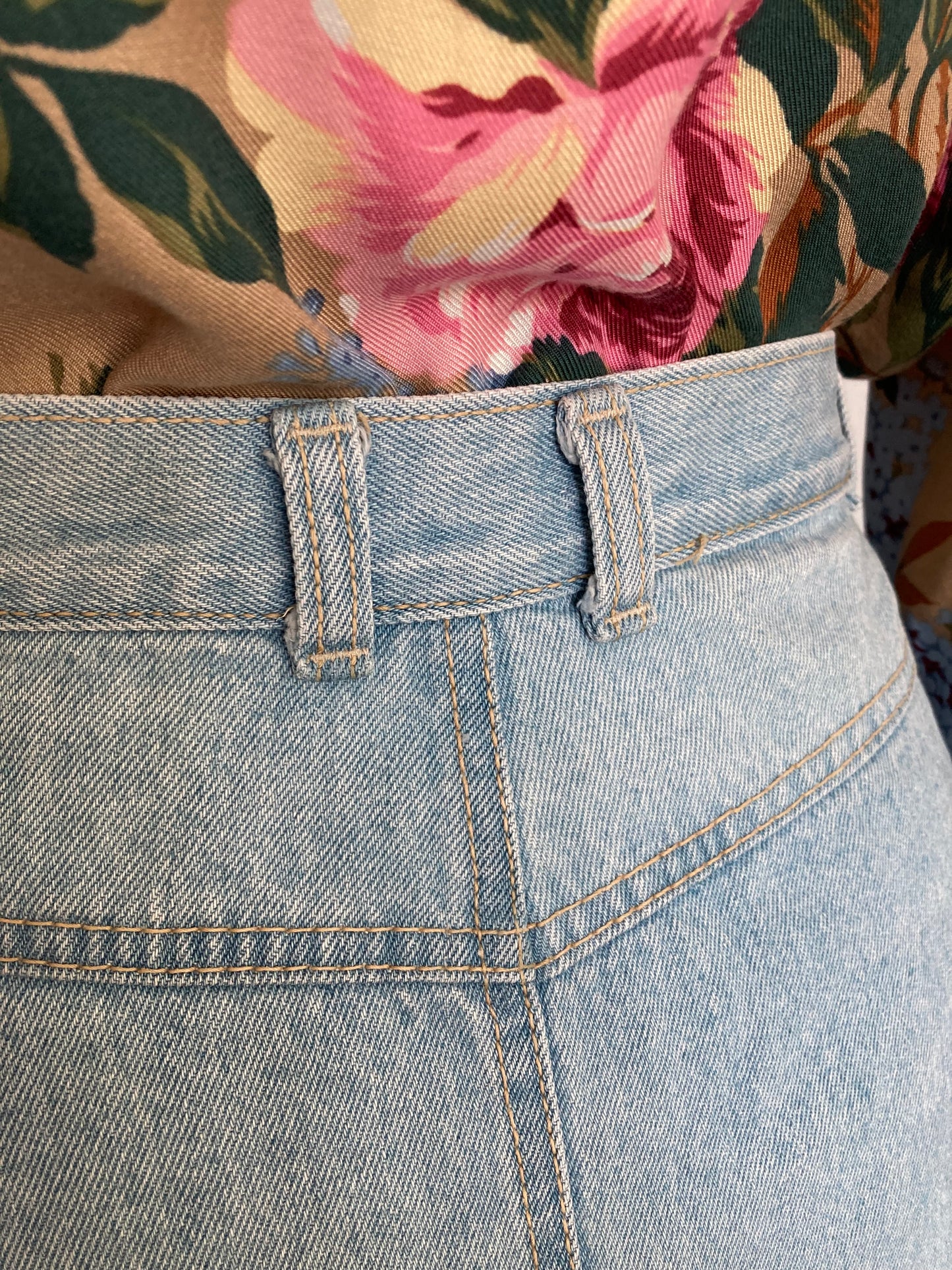 1980s Light Blue Cotton Denim Skirt, 80s High Waist Denim Skirt, Size S